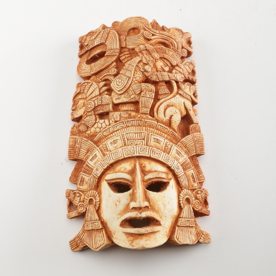 Aztec Inspired Ceramic Mask Sculpture