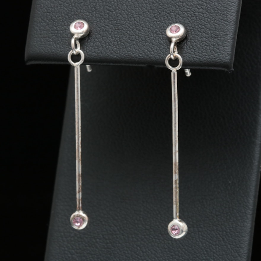 Sterling Silver and Pink Crystal Dangle Earrings