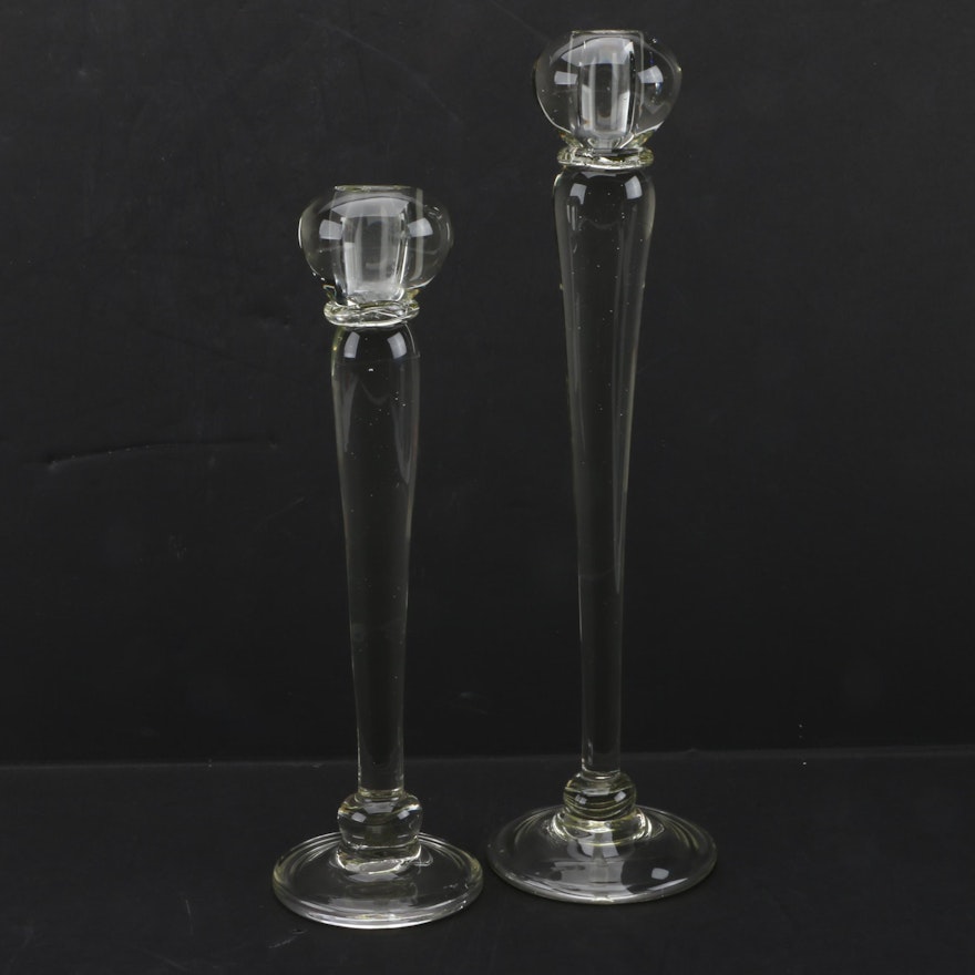 Pair of Contemporary Glass Candlestick Holders