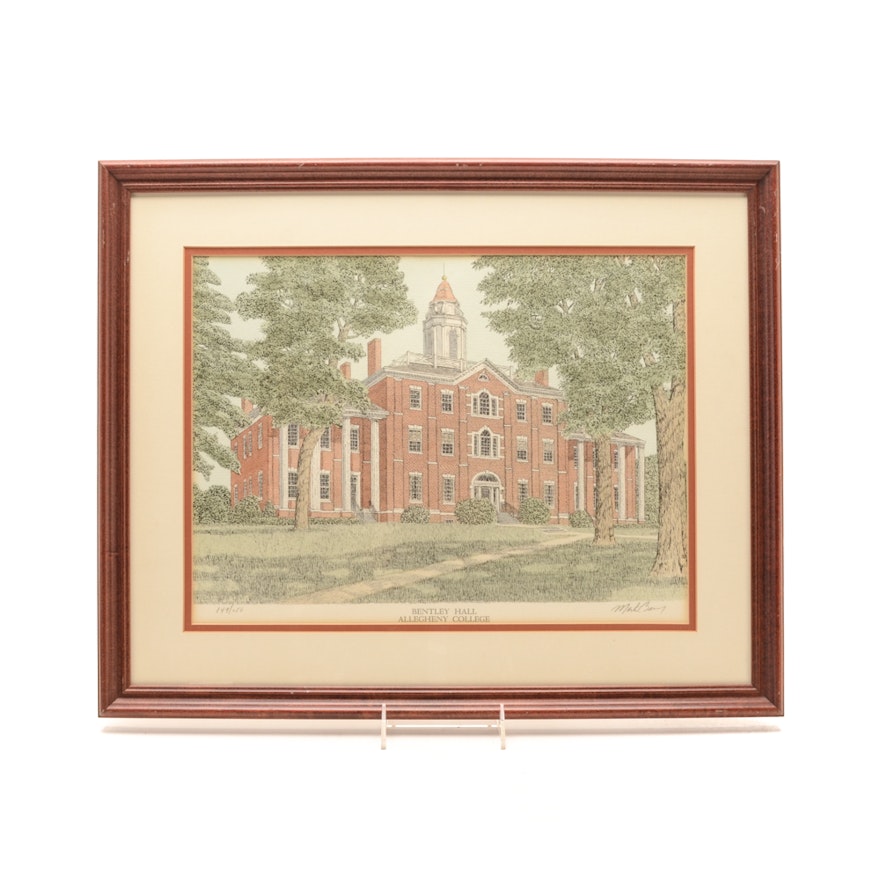 Martin Barry Limited Edition Hand-colored Lithograph of Allegheny College