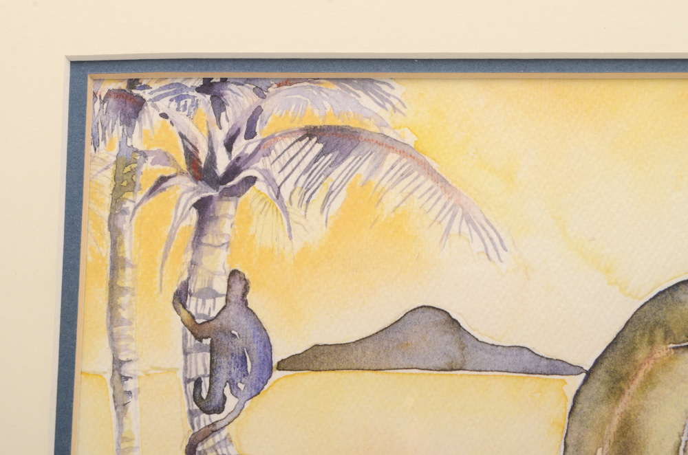 Rosie Cameron Smith Signed Watercolor Painting of a Green Vervet