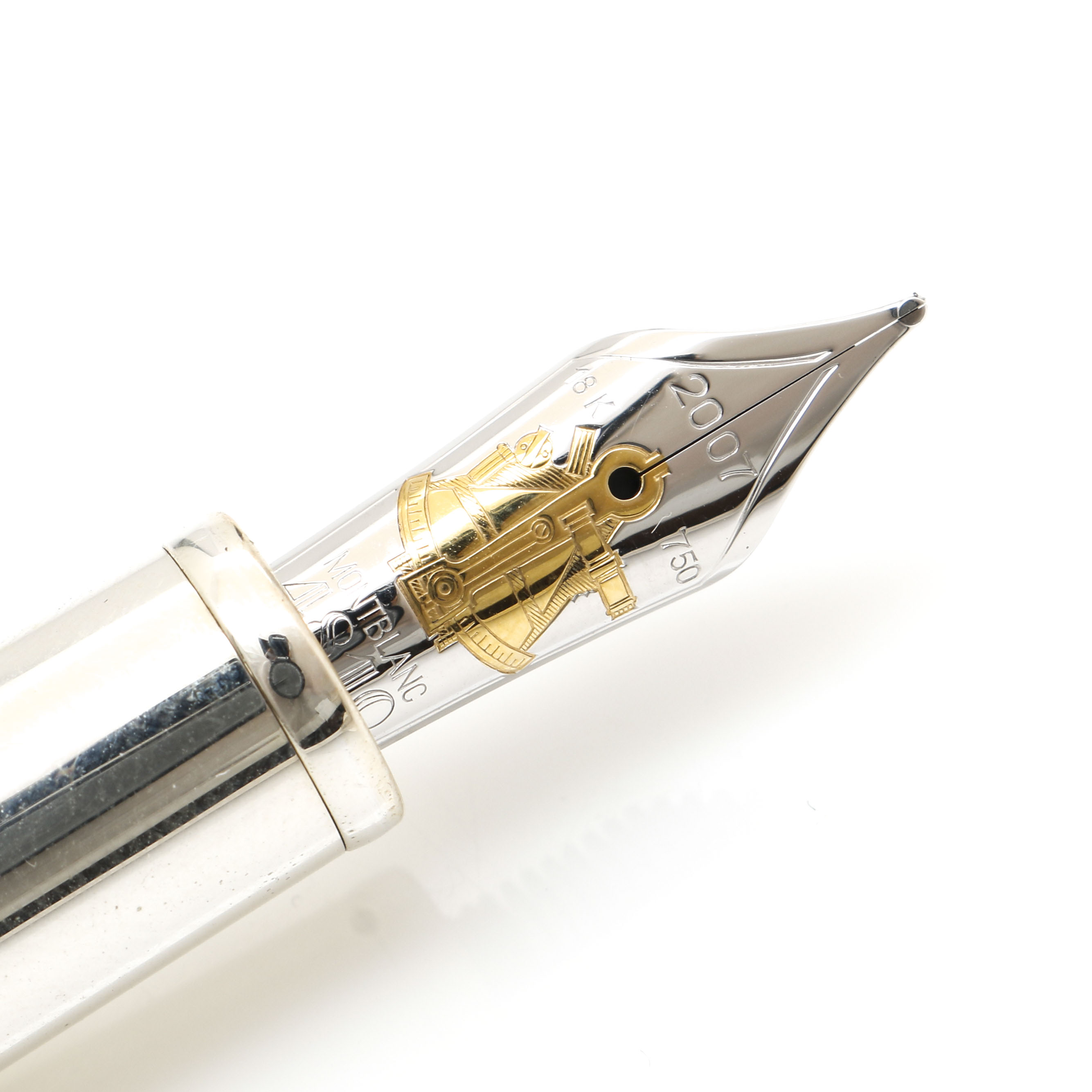 Mont Blanc Sterling Silver and 18K Yellow Gold Fountain Pen