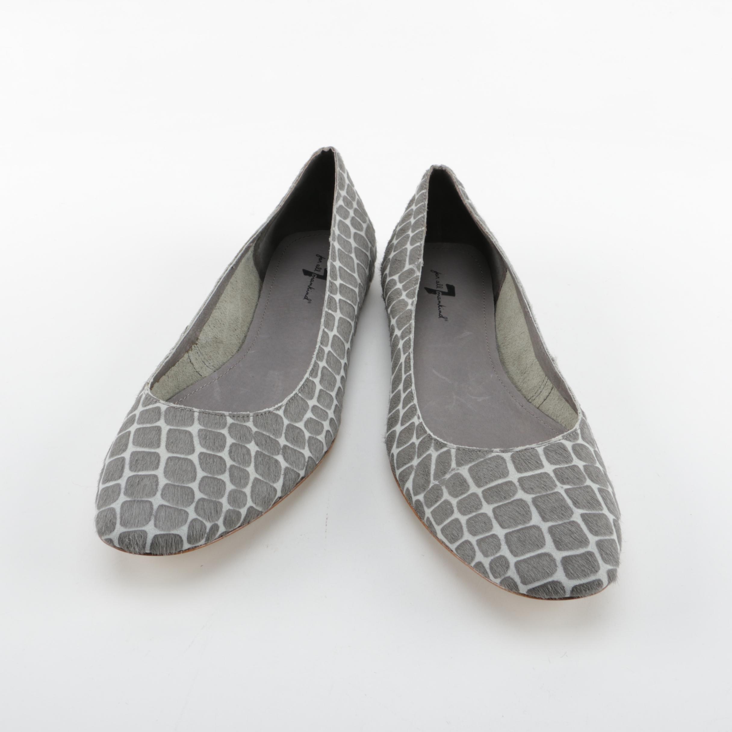 7 For All Mankind Grey and White Pony Hair Flat Shoes