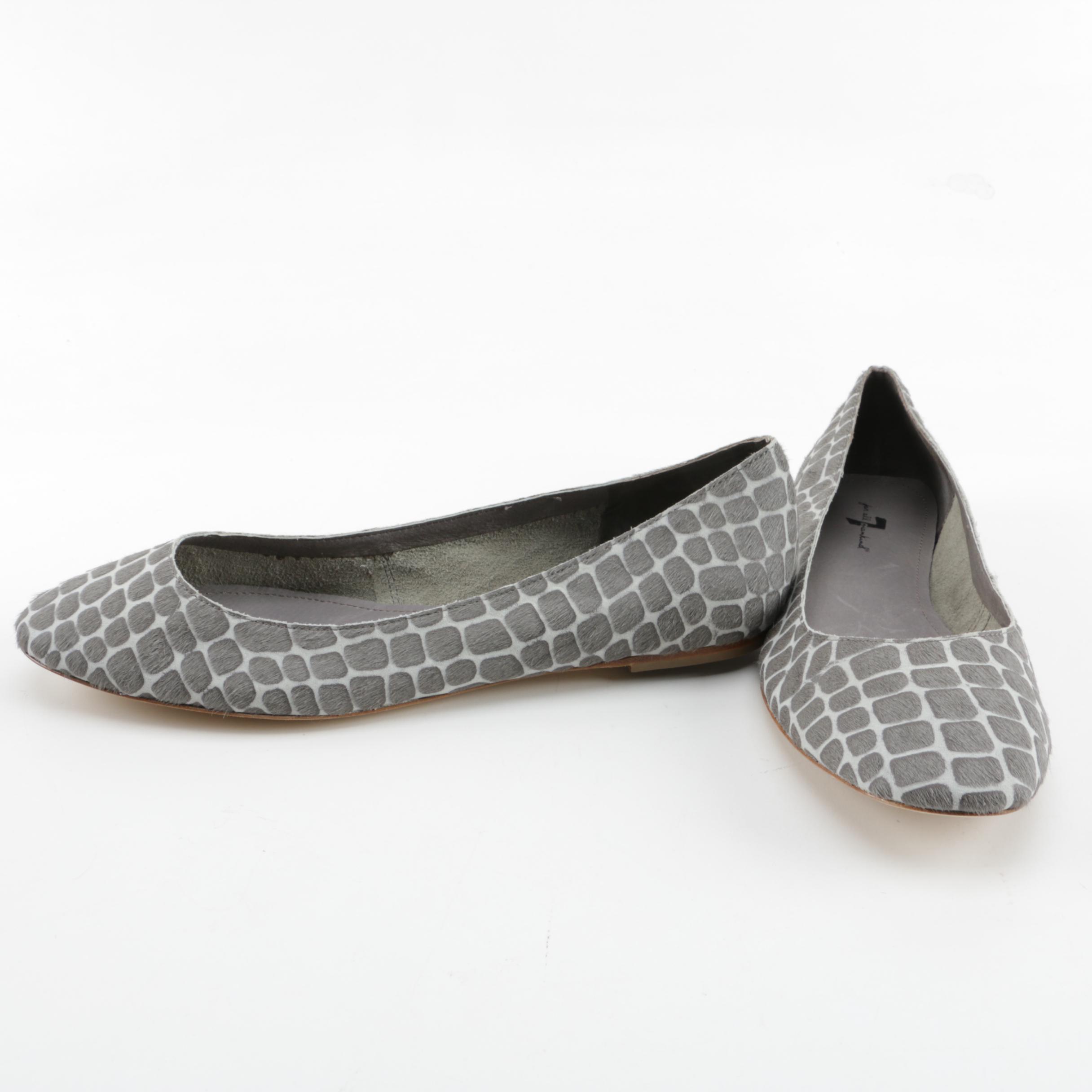 7 For All Mankind Grey and White Pony Hair Flat Shoes