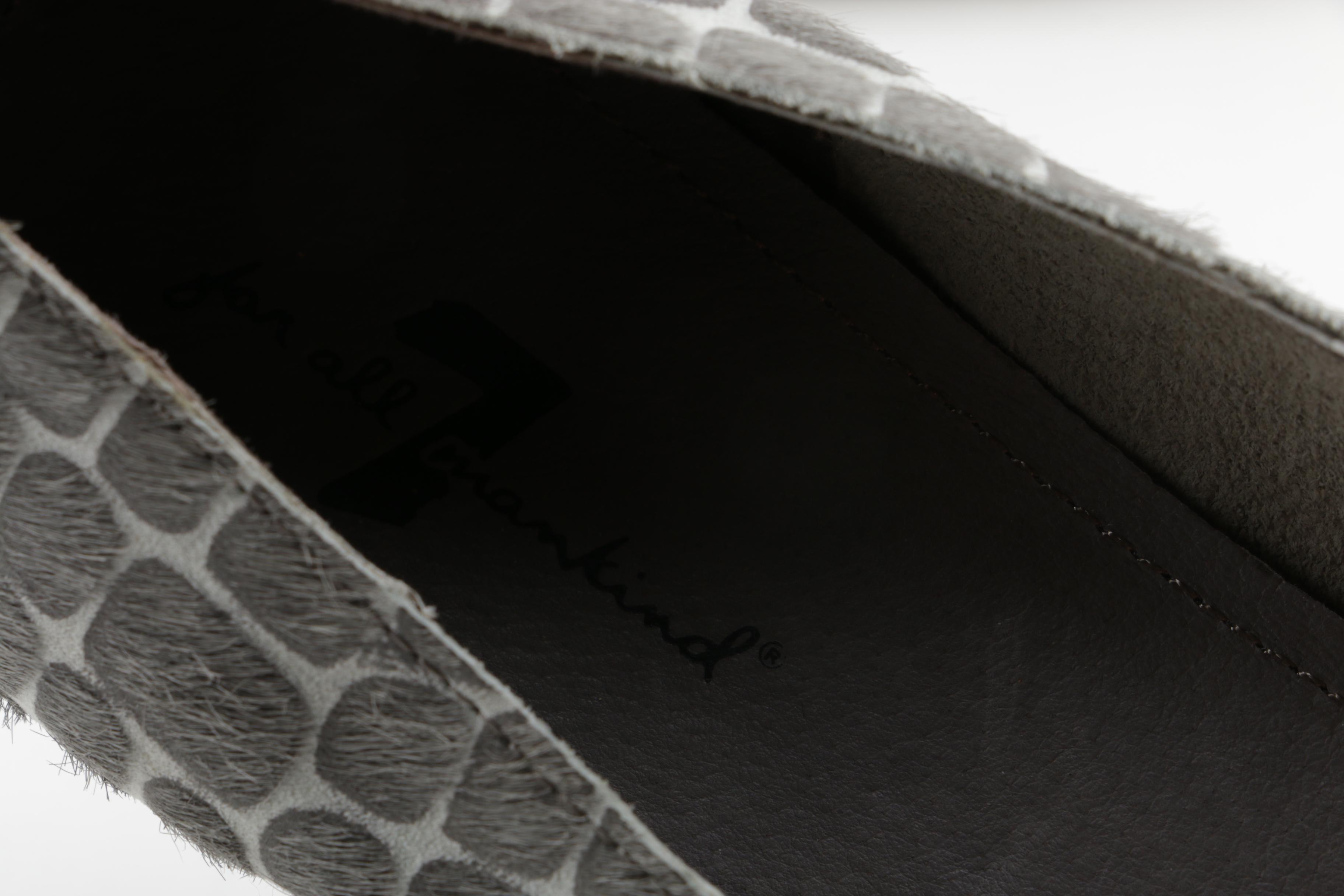 7 For All Mankind Grey and White Pony Hair Flat Shoes