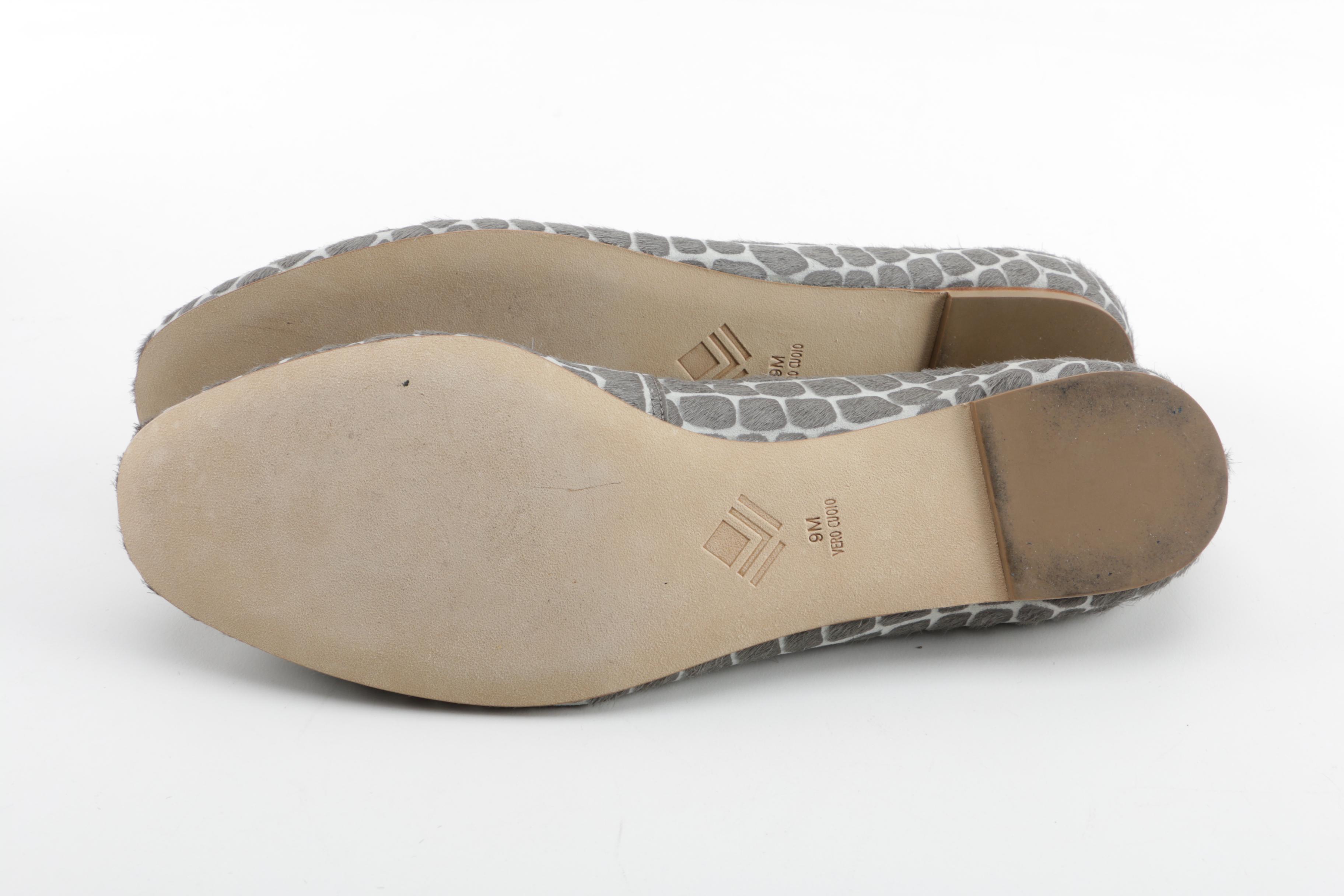 7 For All Mankind Grey and White Pony Hair Flat Shoes