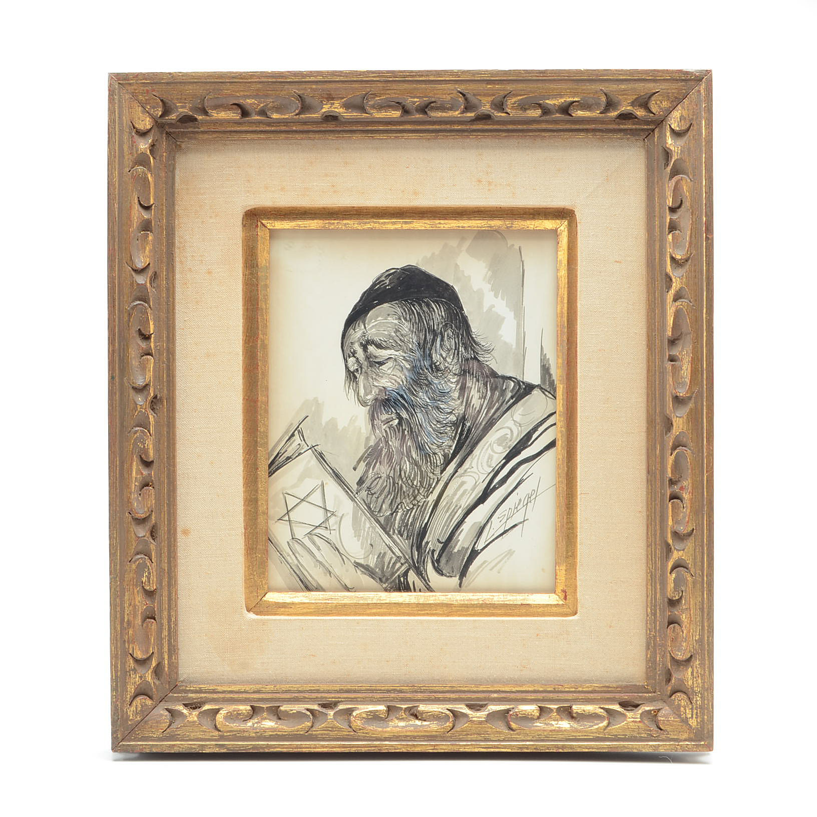 Louis Spiegel Original Watercolor Painting of a Jewish Figure