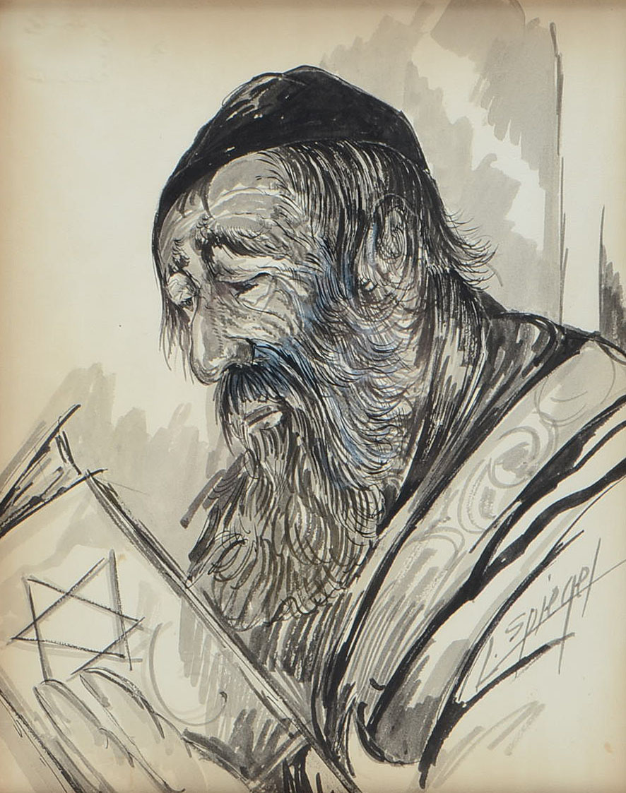 Louis Spiegel Original Watercolor Painting of a Jewish Figure