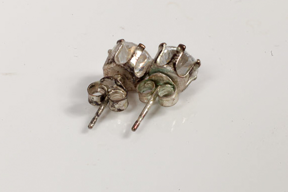 Vintage Sterling Silver and Faceted Glass Solitaire Stud Earrings