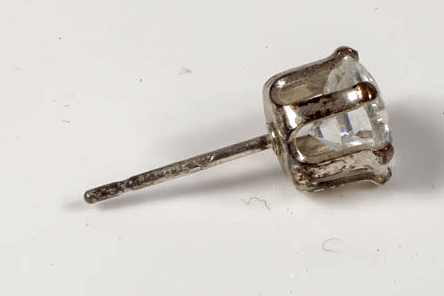 Vintage Sterling Silver and Faceted Glass Solitaire Stud Earrings