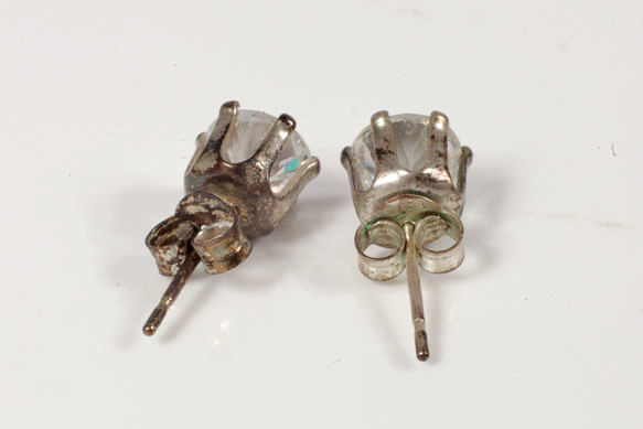 Vintage Sterling Silver and Faceted Glass Solitaire Stud Earrings