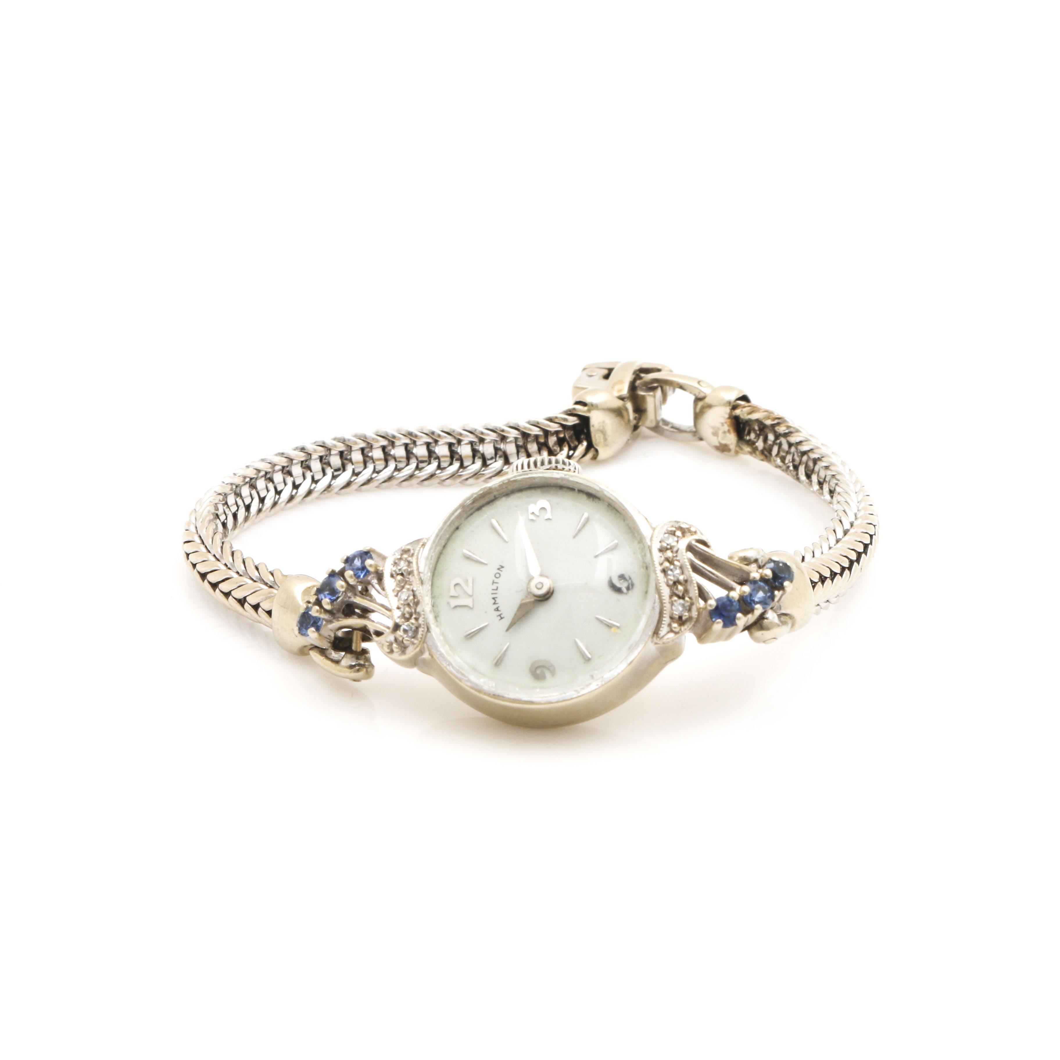 Hamilton 14K White Gold Diamond and Sapphire Bracelet Watch