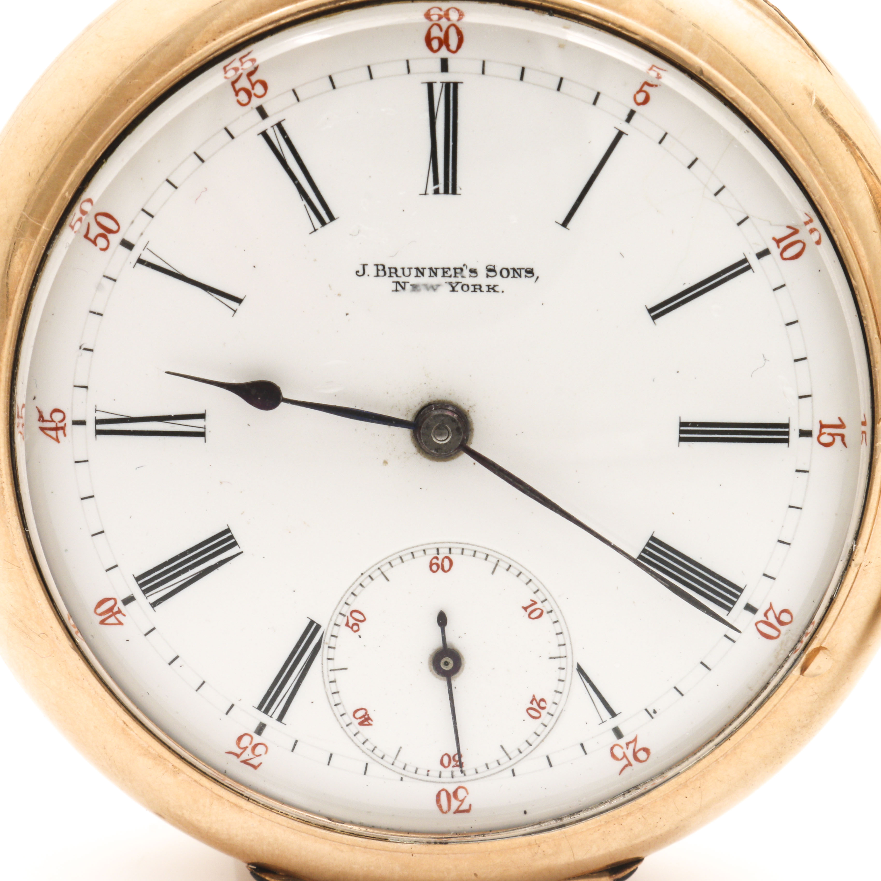 Waltham and J Brunner's Sons Yellow Gold FIlled Open Face Pocket Watches