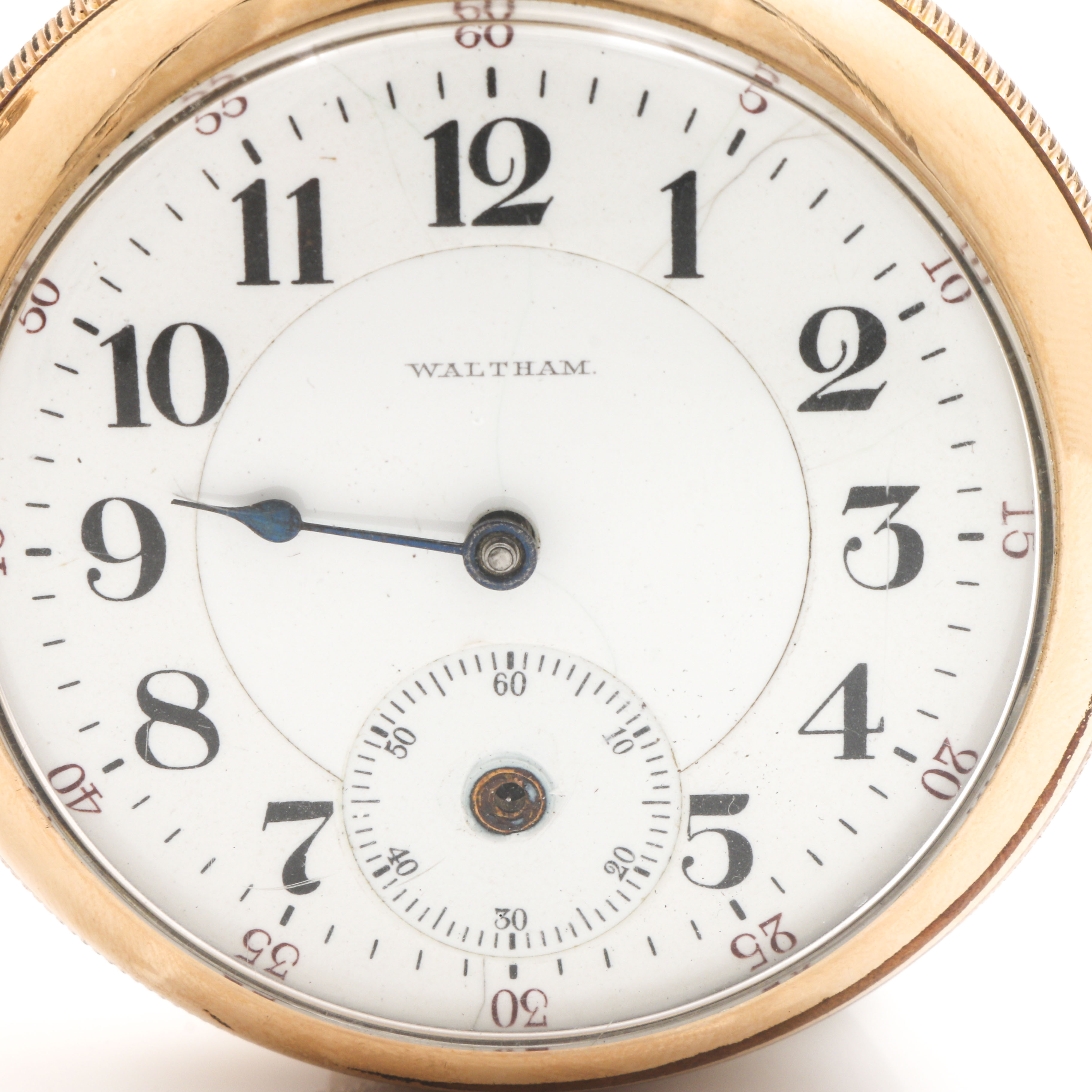 Waltham and J Brunner's Sons Yellow Gold FIlled Open Face Pocket Watches