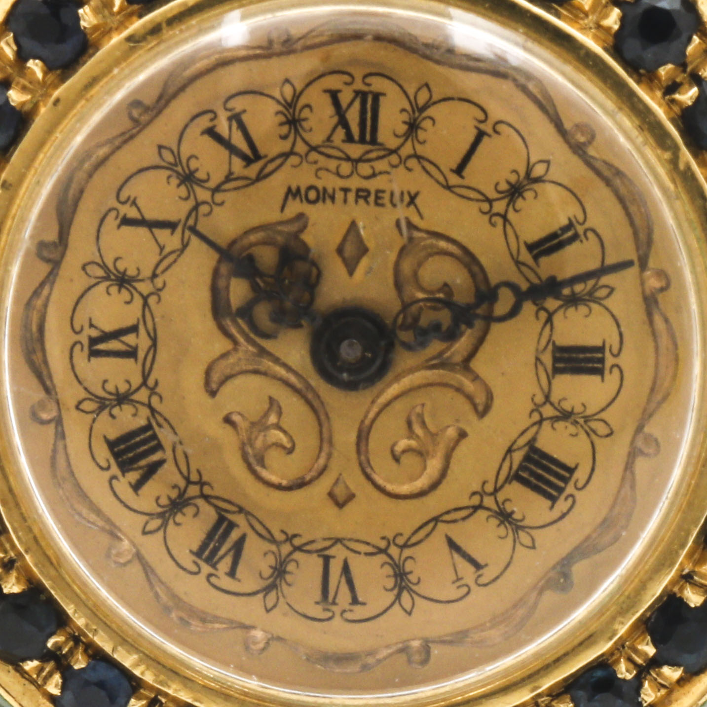 Montreux 18K Yellow Gold Sapphire and Painted Enamel Pendant  Pocket Watch