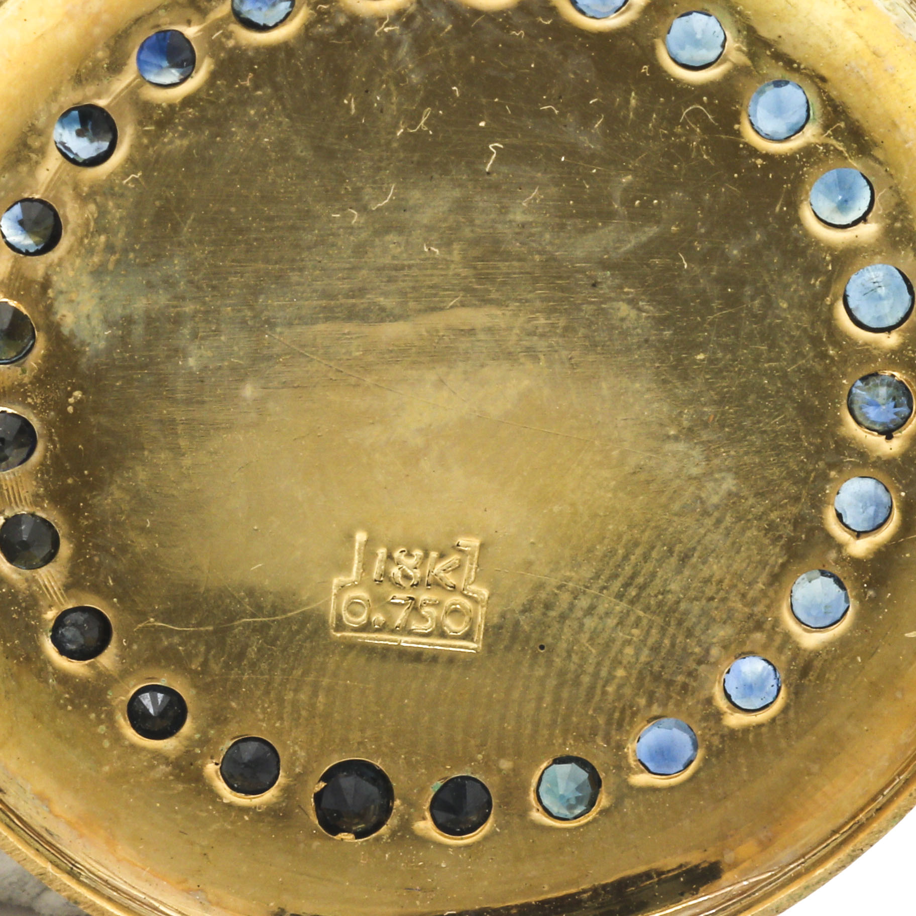 Montreux 18K Yellow Gold Sapphire and Painted Enamel Pendant  Pocket Watch