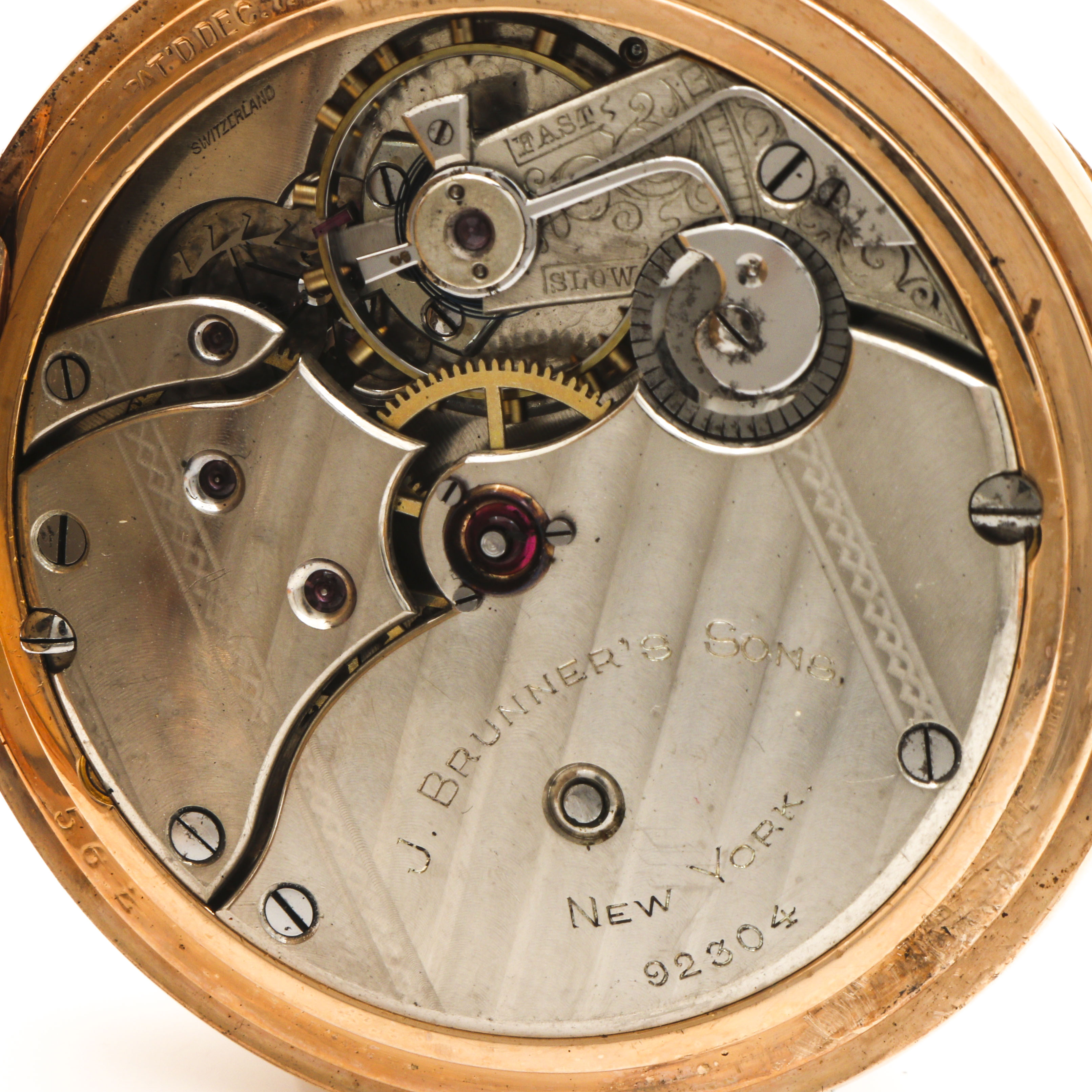 Waltham and J Brunner's Sons Yellow Gold FIlled Open Face Pocket Watches