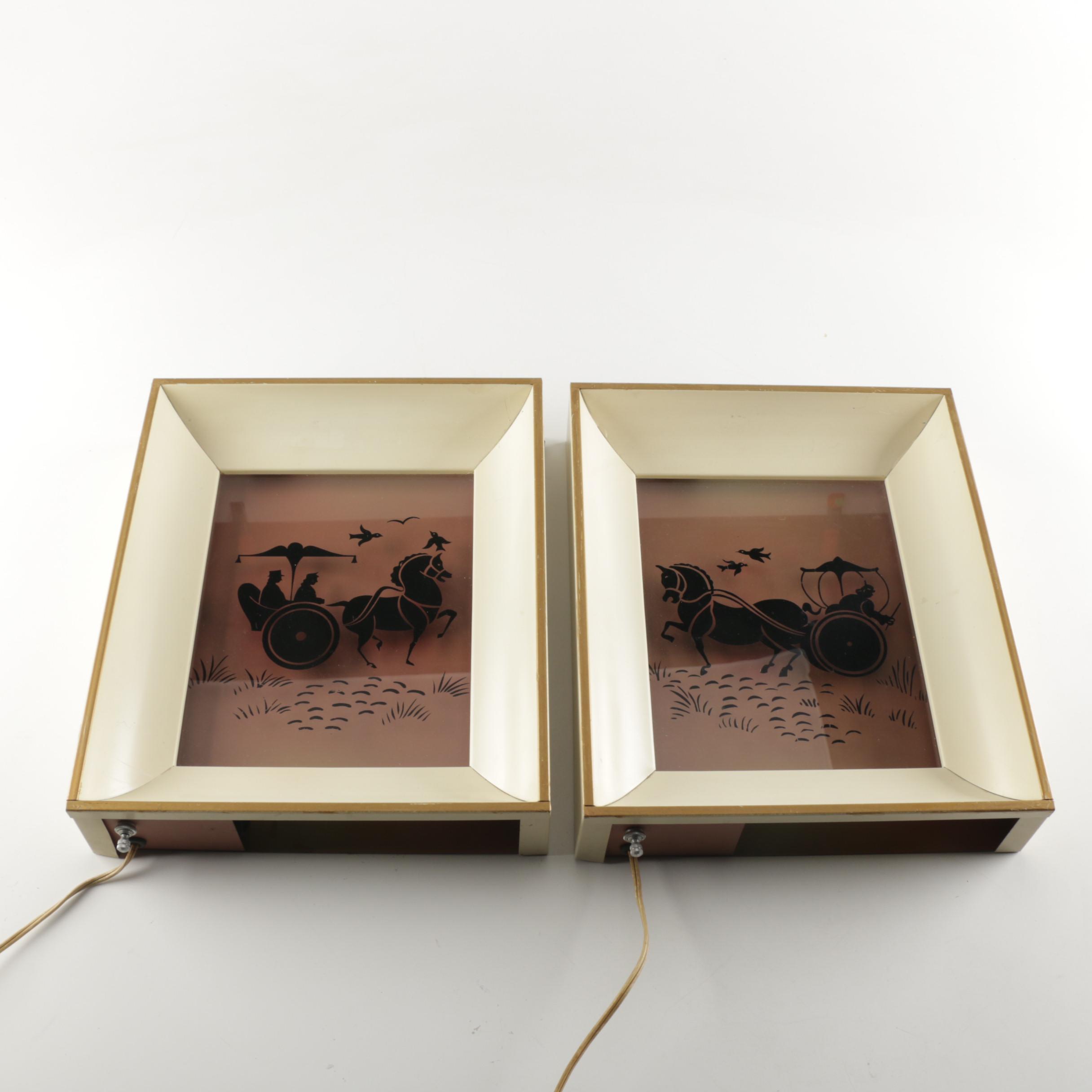 Mid-Century Three-Way Illuminated Scenic Wall Sconces