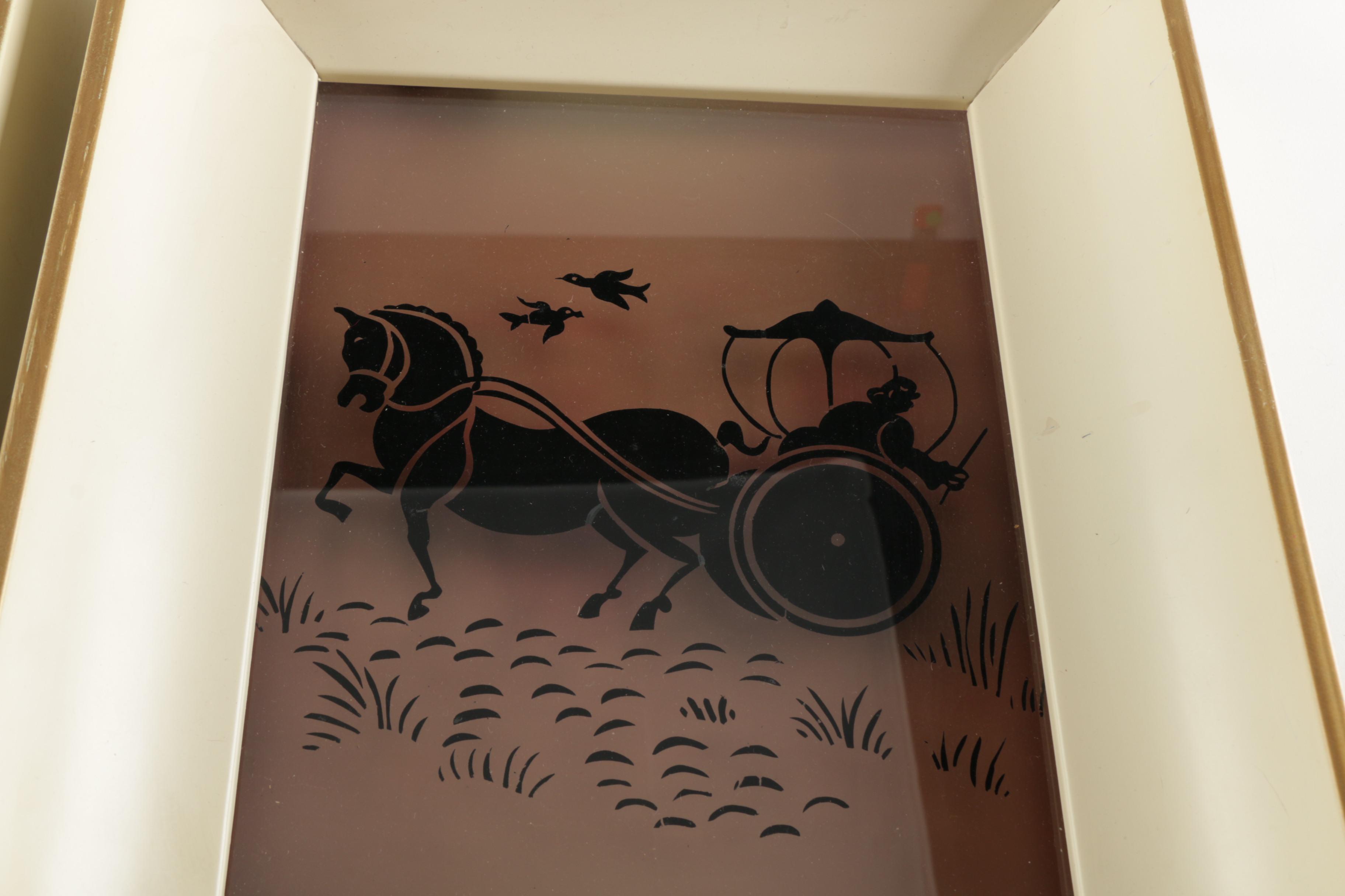 Mid-Century Three-Way Illuminated Scenic Wall Sconces