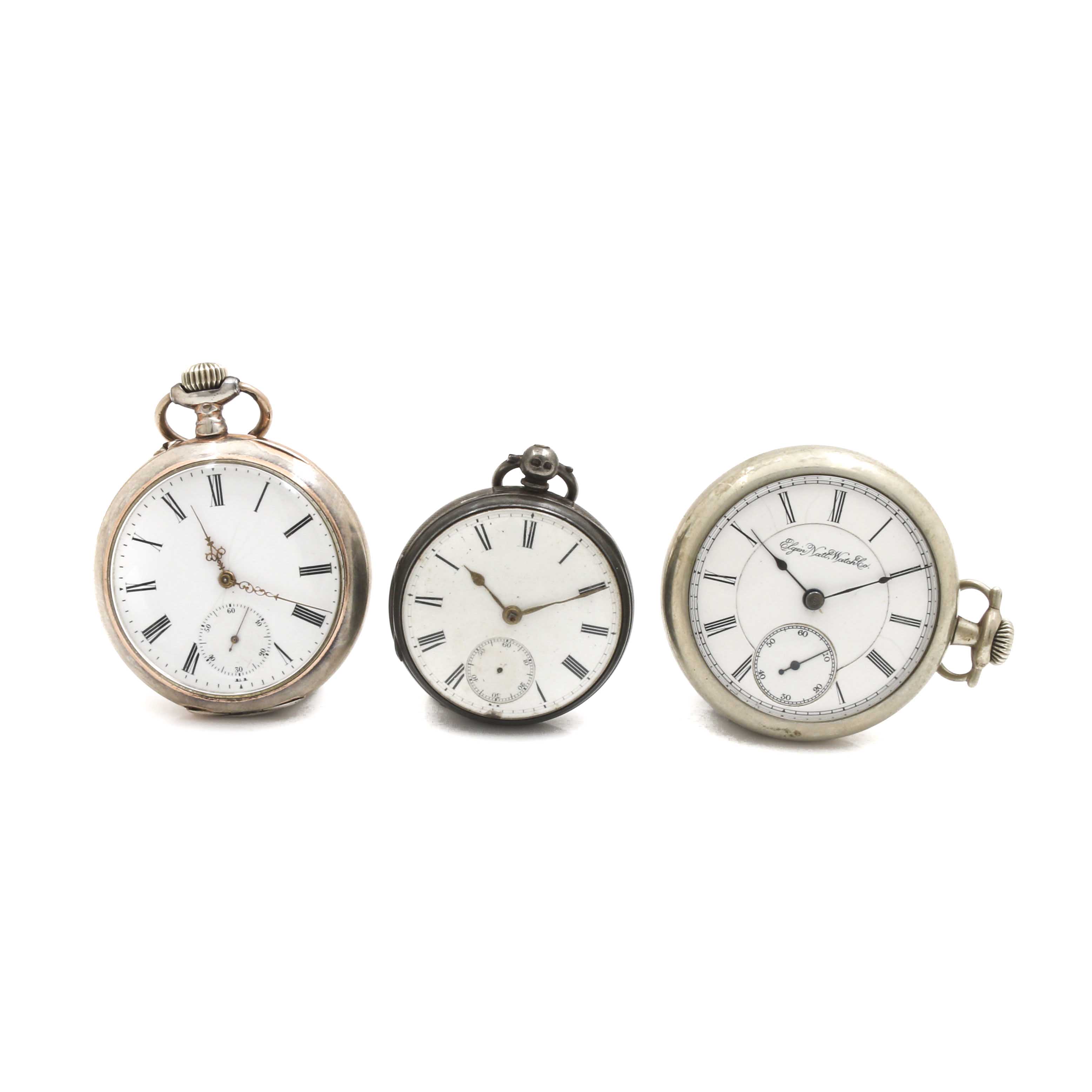 Assortment of Sterling Silver, 800 Silver and Elgin Nickeloid Pocket Watches
