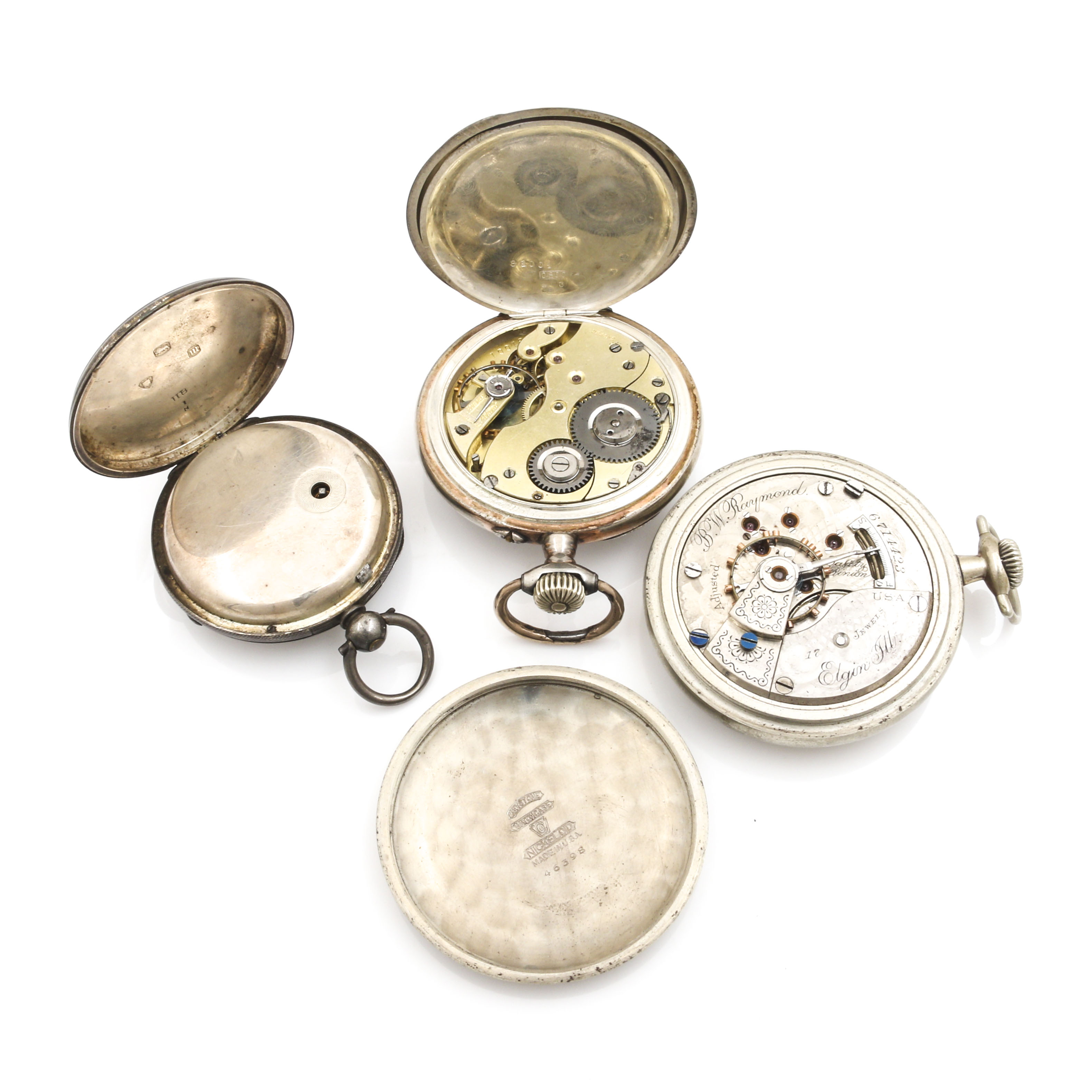 Assortment of Sterling Silver, 800 Silver and Elgin Nickeloid Pocket Watches