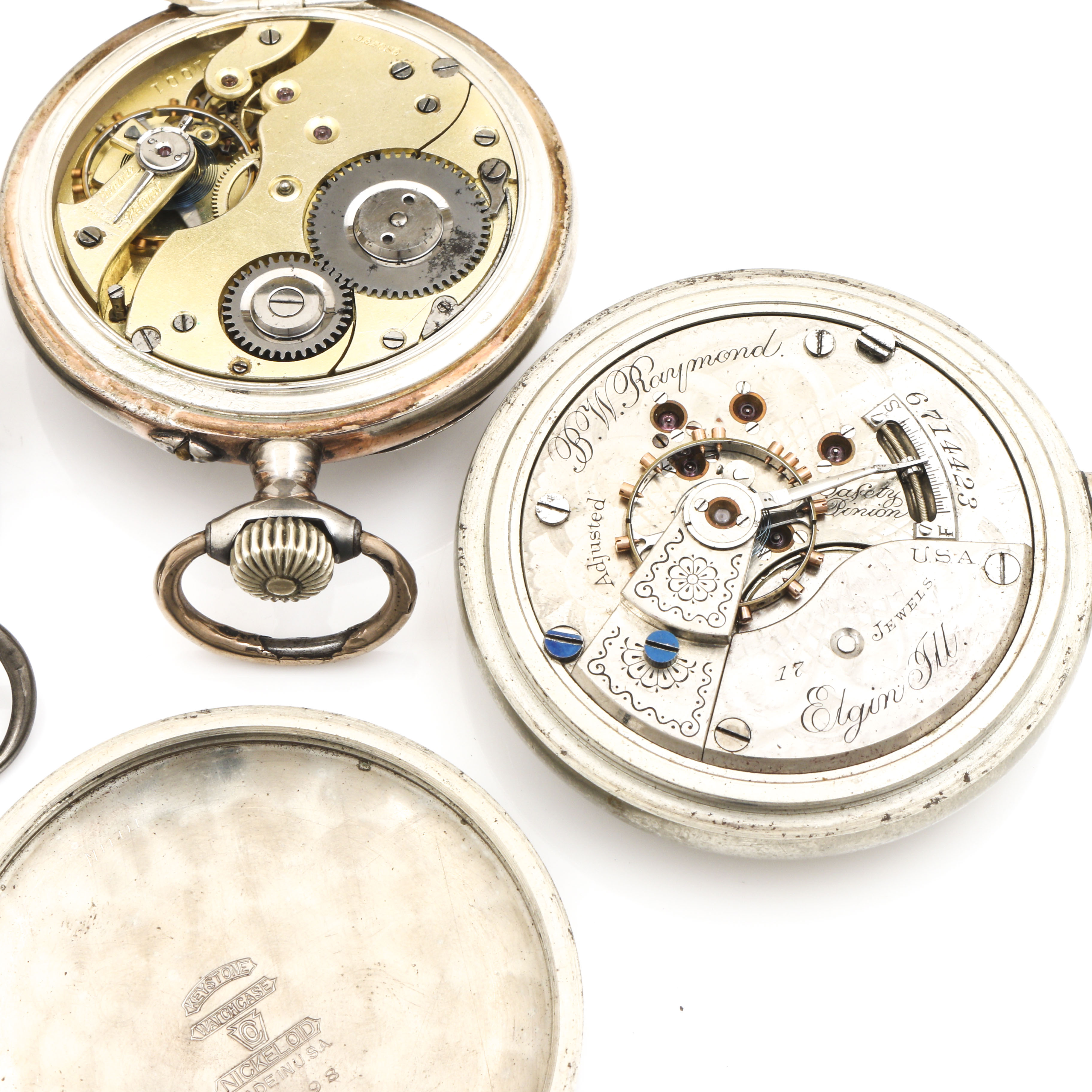 Assortment of Sterling Silver, 800 Silver and Elgin Nickeloid Pocket Watches