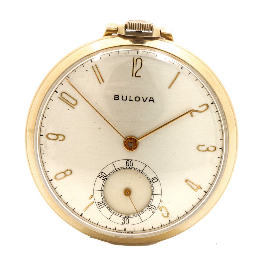 Bulova 14K Yellow Gold Open Face Pocket Watch