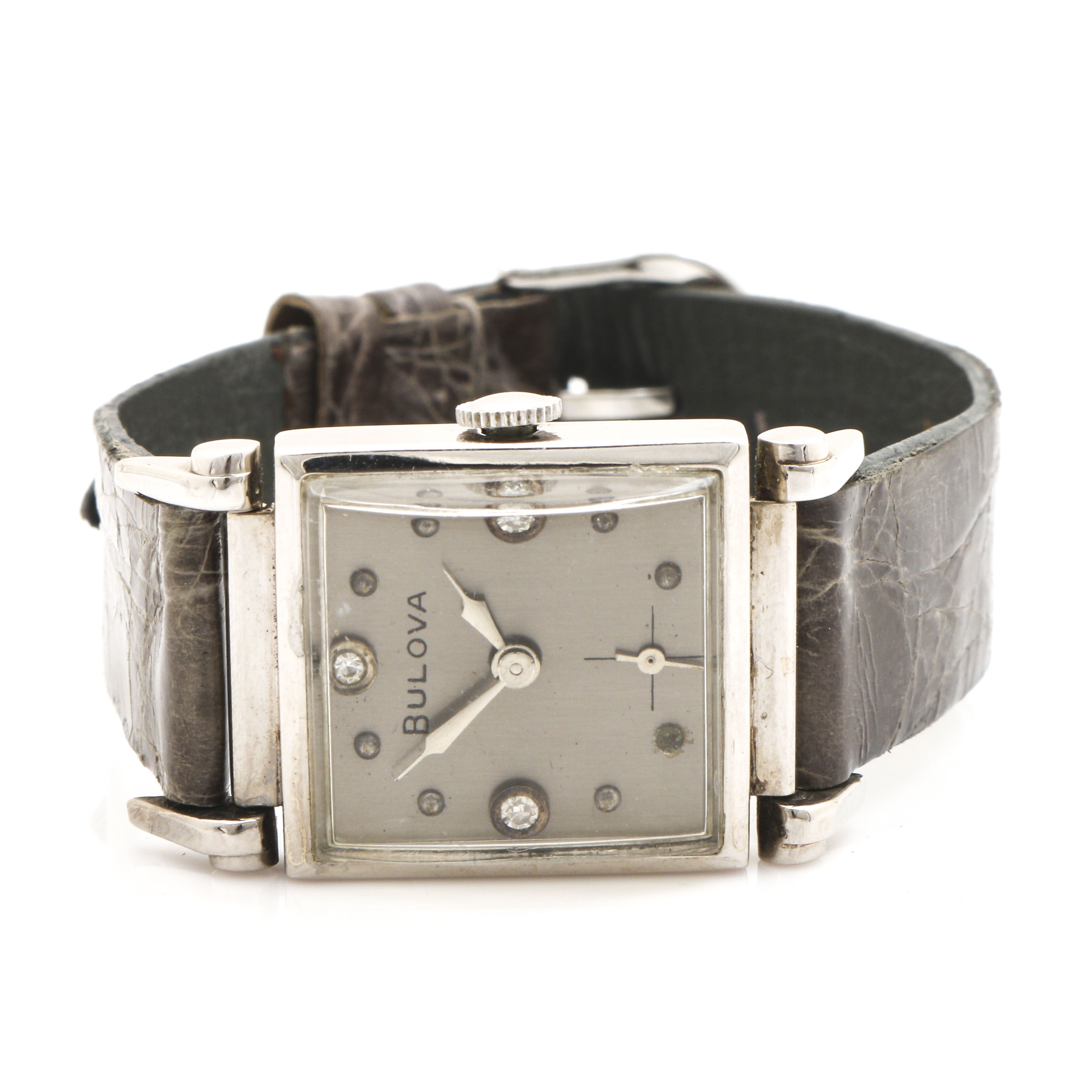 Bulova 14K White Gold Watch With Diamond Accents