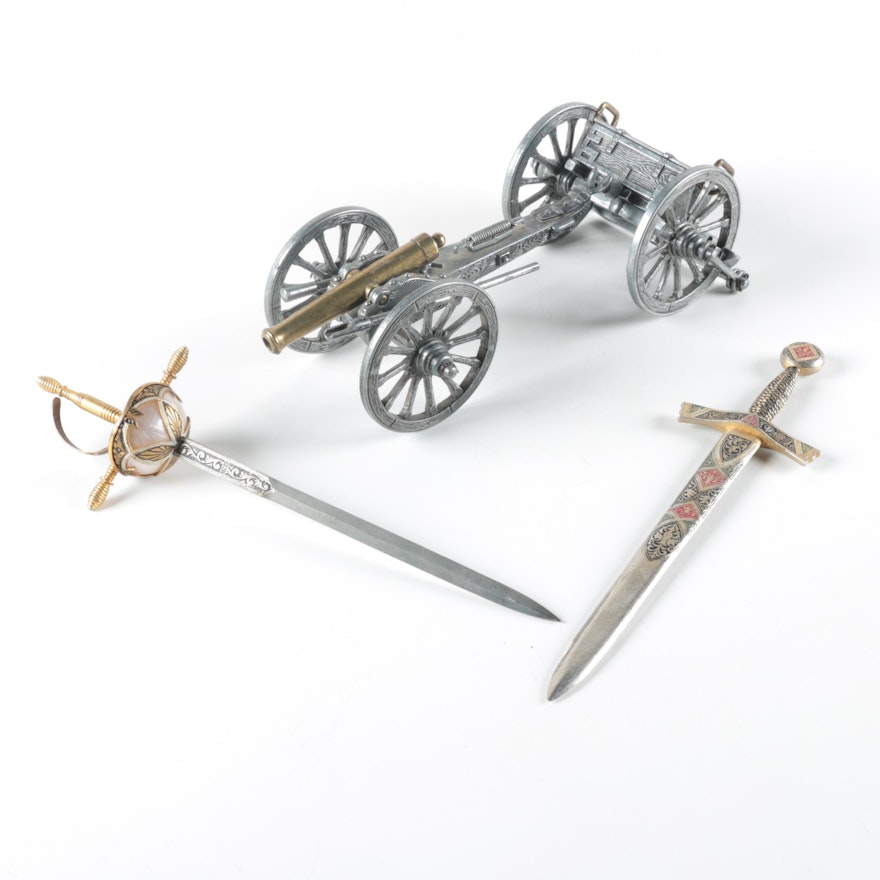 Sword Letter Openers and Miniature Cannon