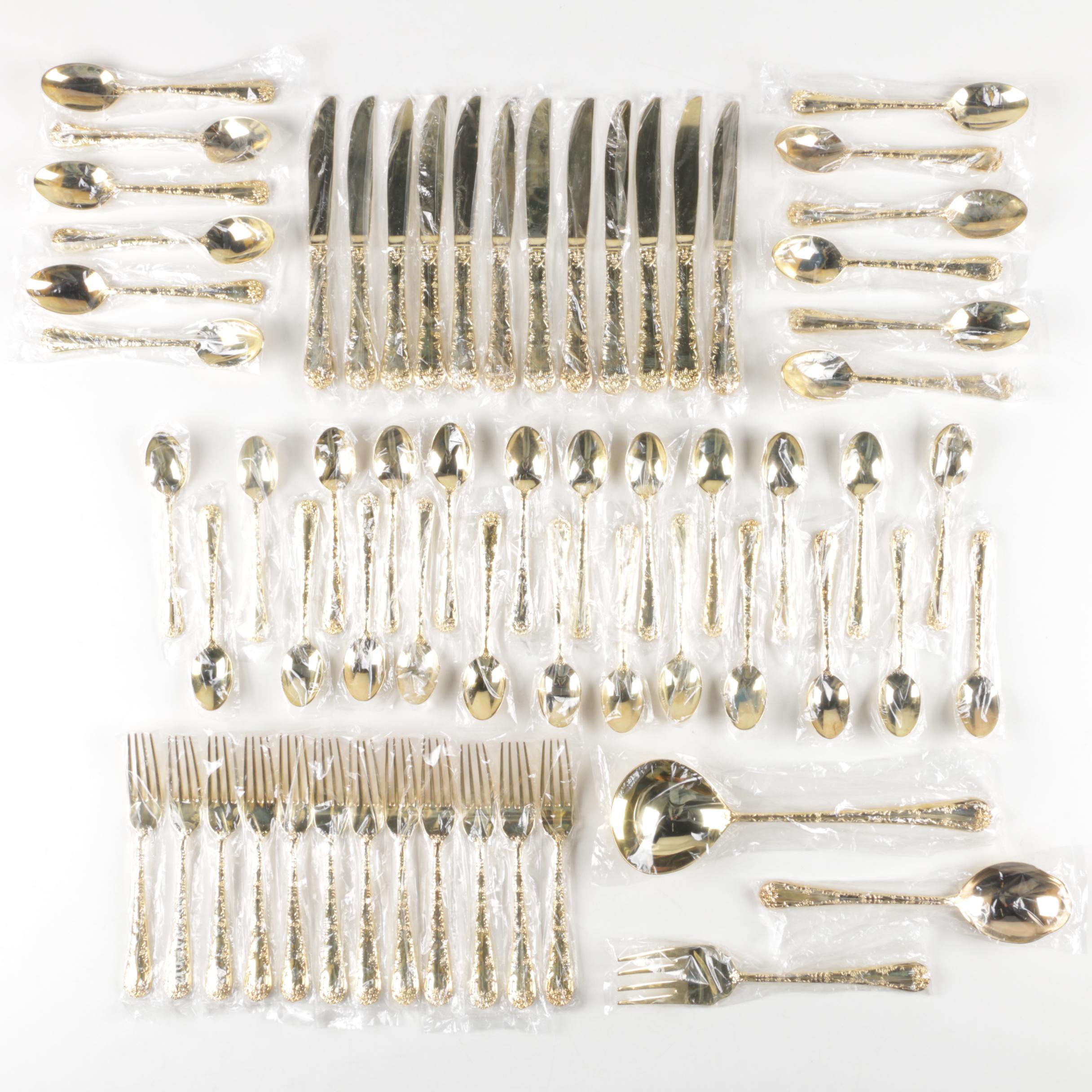 Wm Rogers & Son "Golden Enchanted Rose" Gold Electroplate Flatware Set