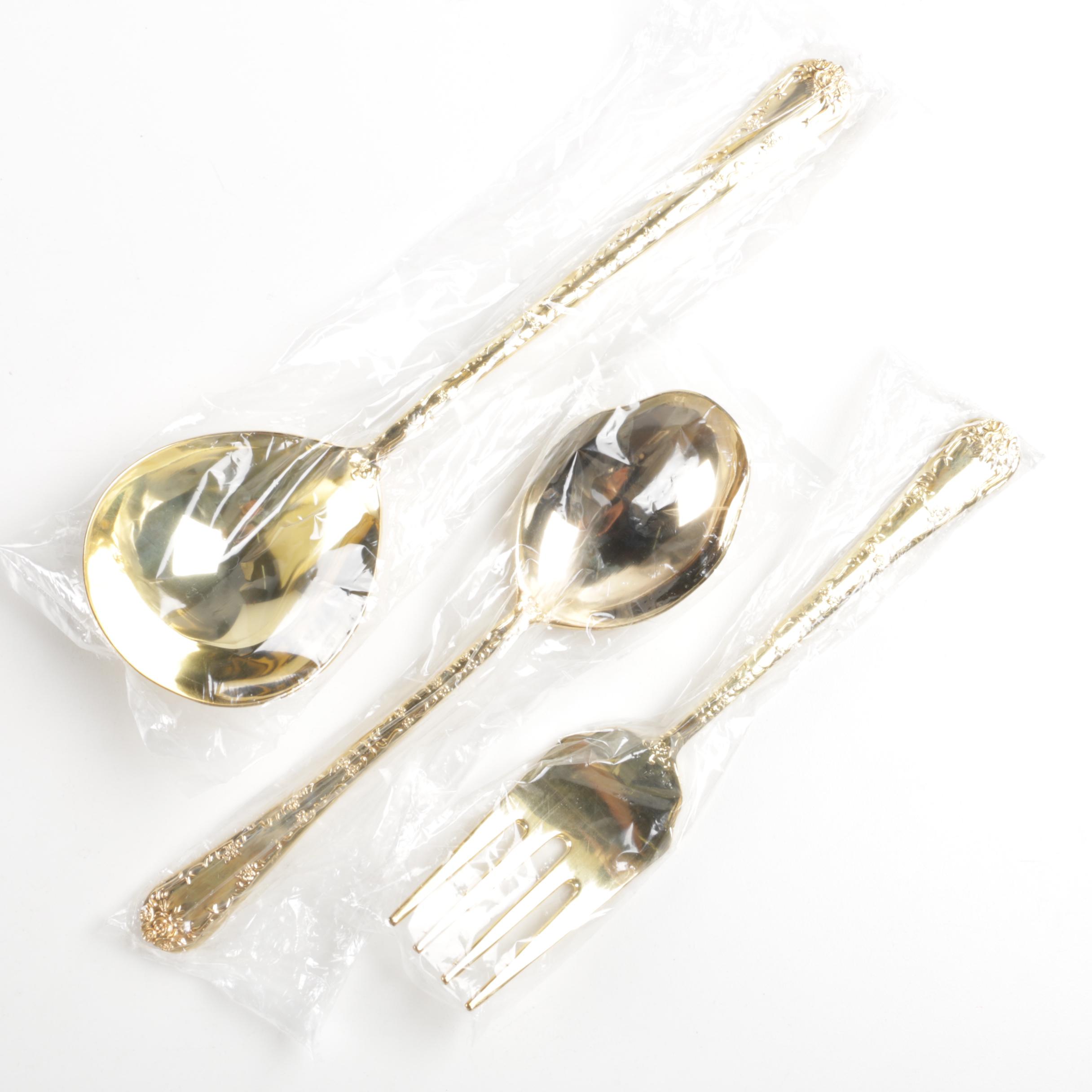 Wm Rogers & Son "Golden Enchanted Rose" Gold Electroplate Flatware Set