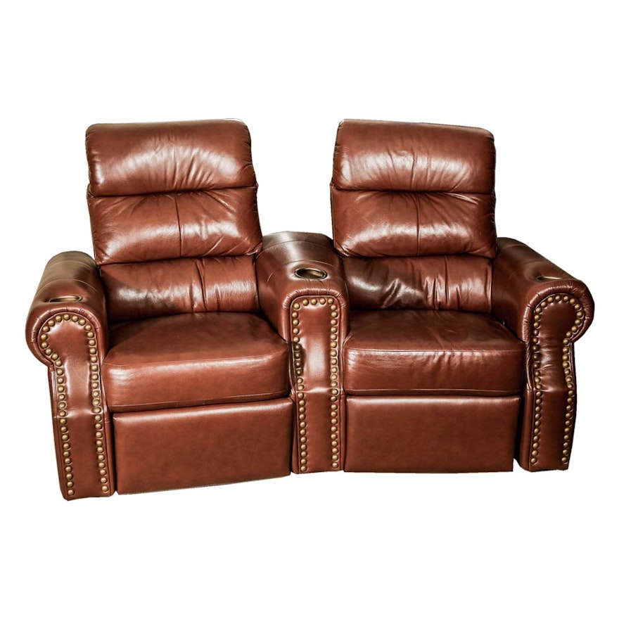 Brown Leather Double Recliner by Okin