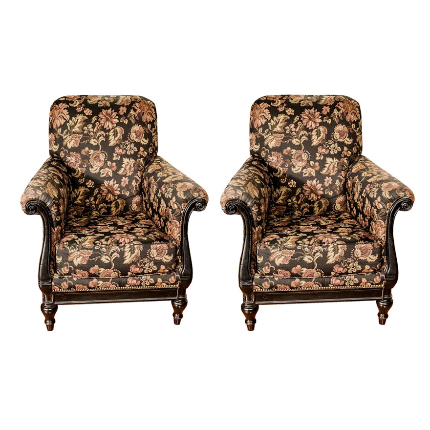 Pair of Floral Upholstered Roll Armchairs