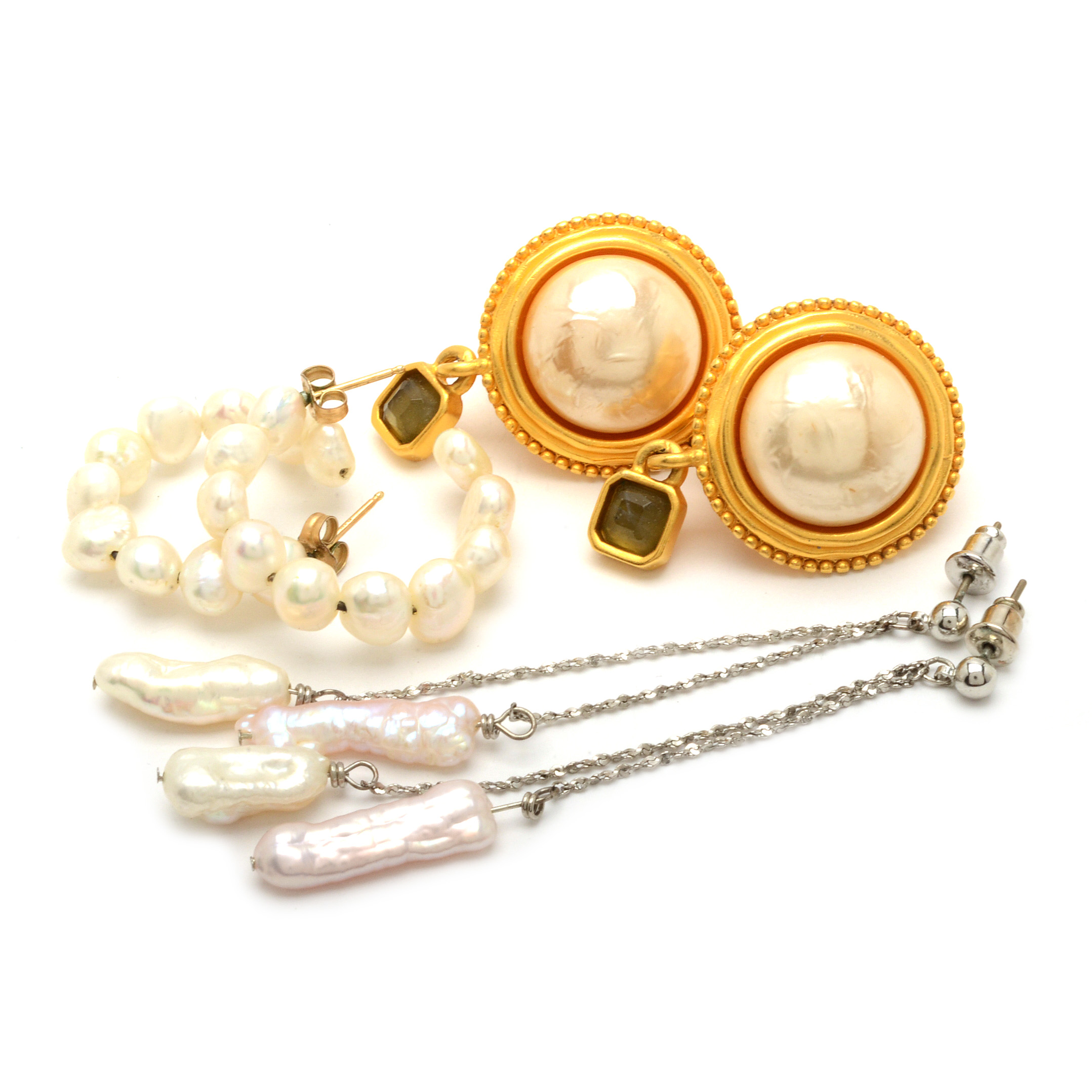 Karl Lagerfield Costume Earrings, and Cultured Pearl Earrings with 14K Elements