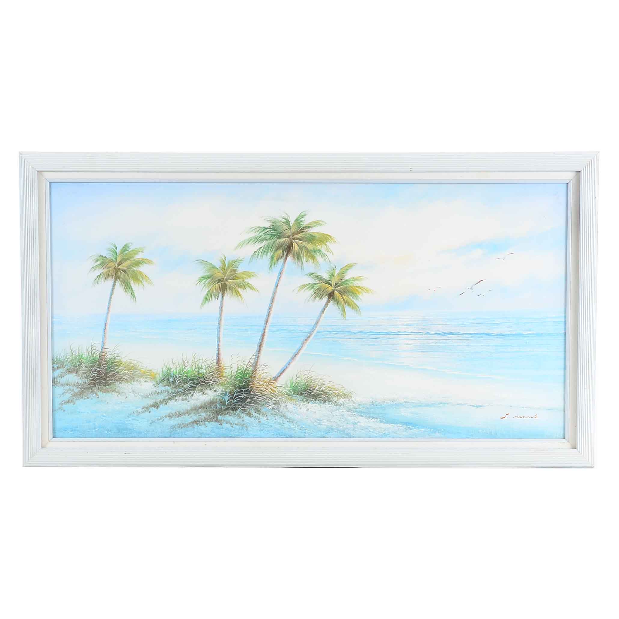 L. Marcus Oil Painting on Canvas of Beach Scene