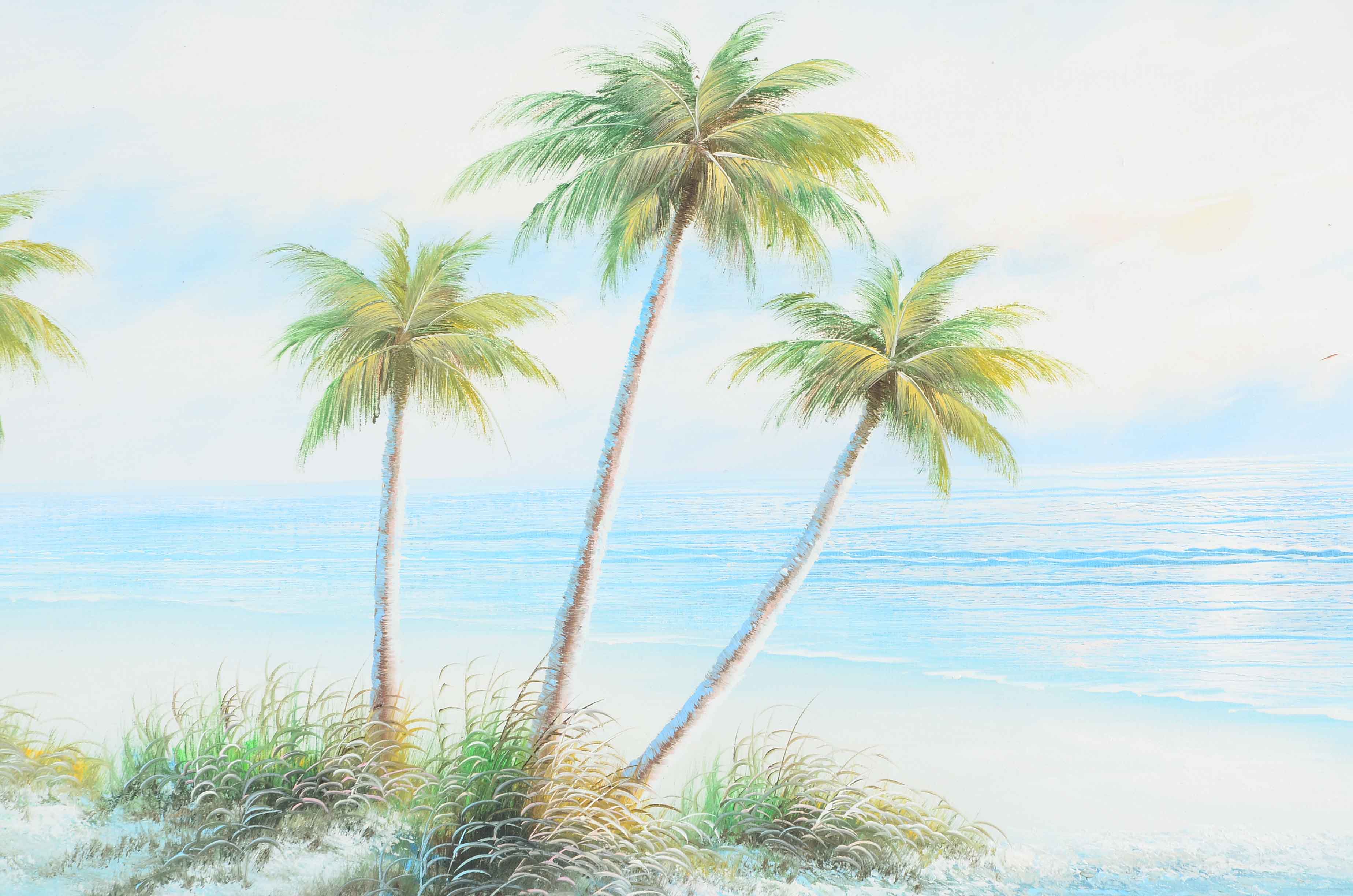 L. Marcus Oil Painting on Canvas of Beach Scene