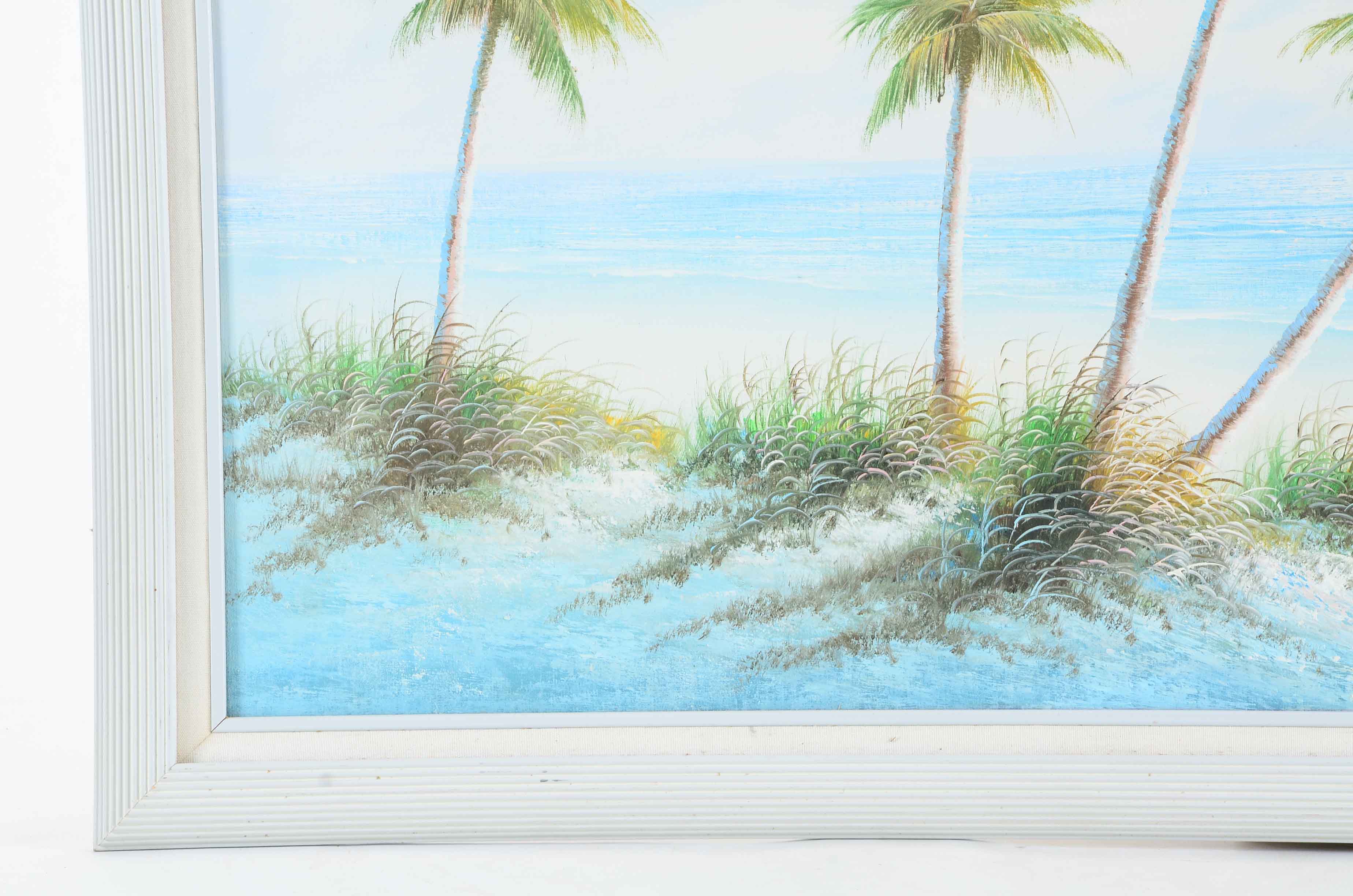 L. Marcus Oil Painting on Canvas of Beach Scene