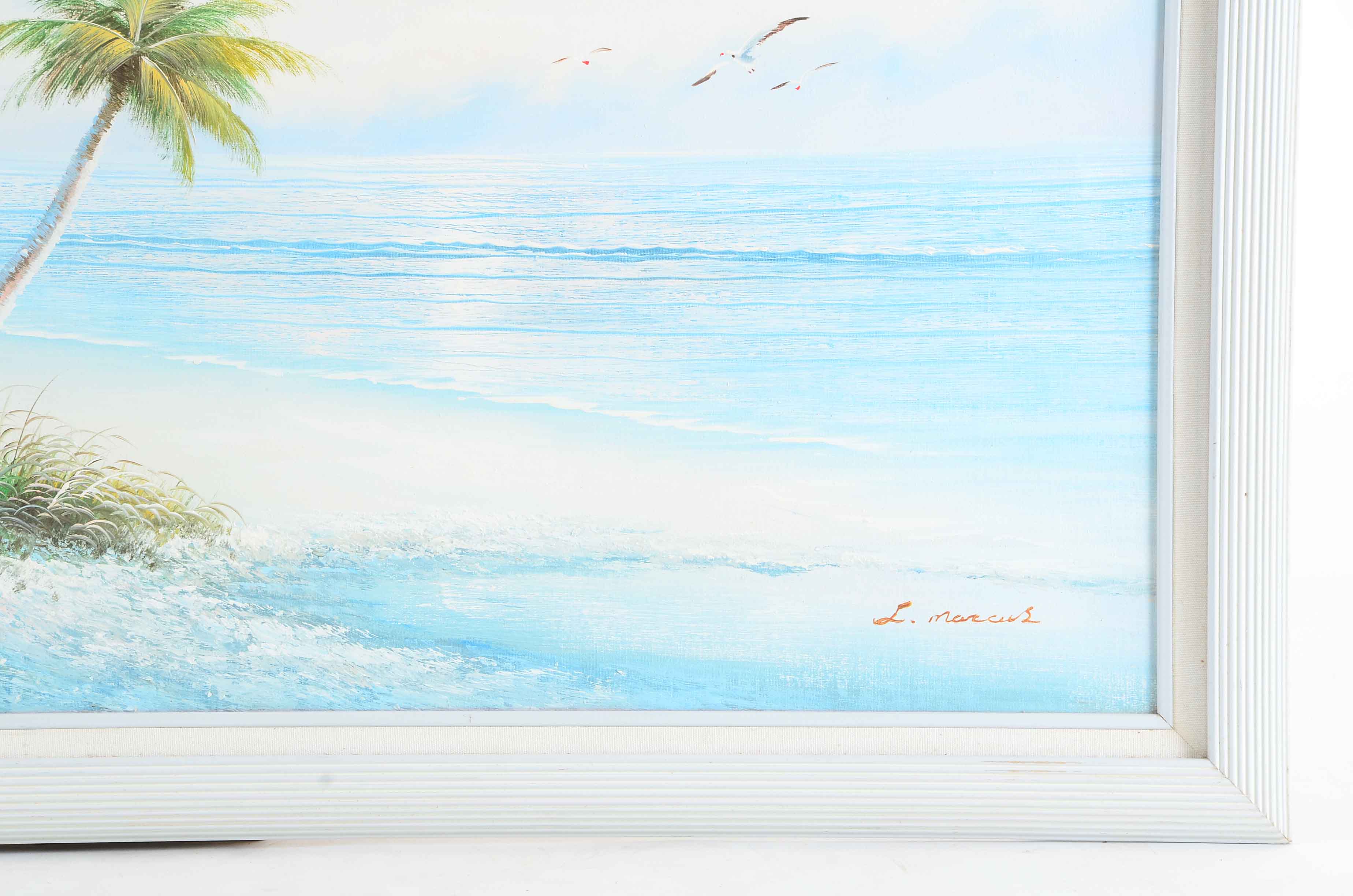 L. Marcus Oil Painting on Canvas of Beach Scene