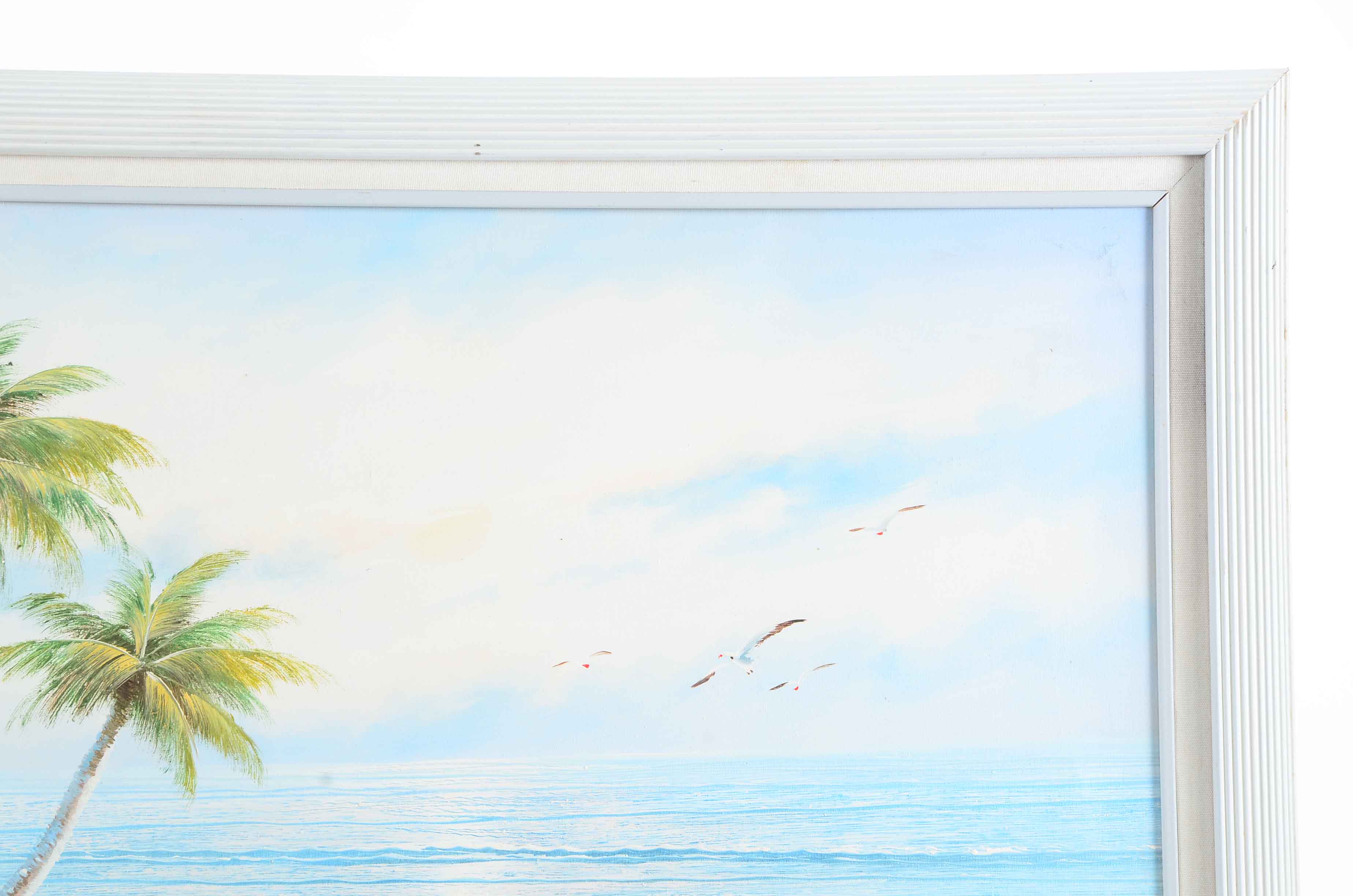 L. Marcus Oil Painting on Canvas of Beach Scene