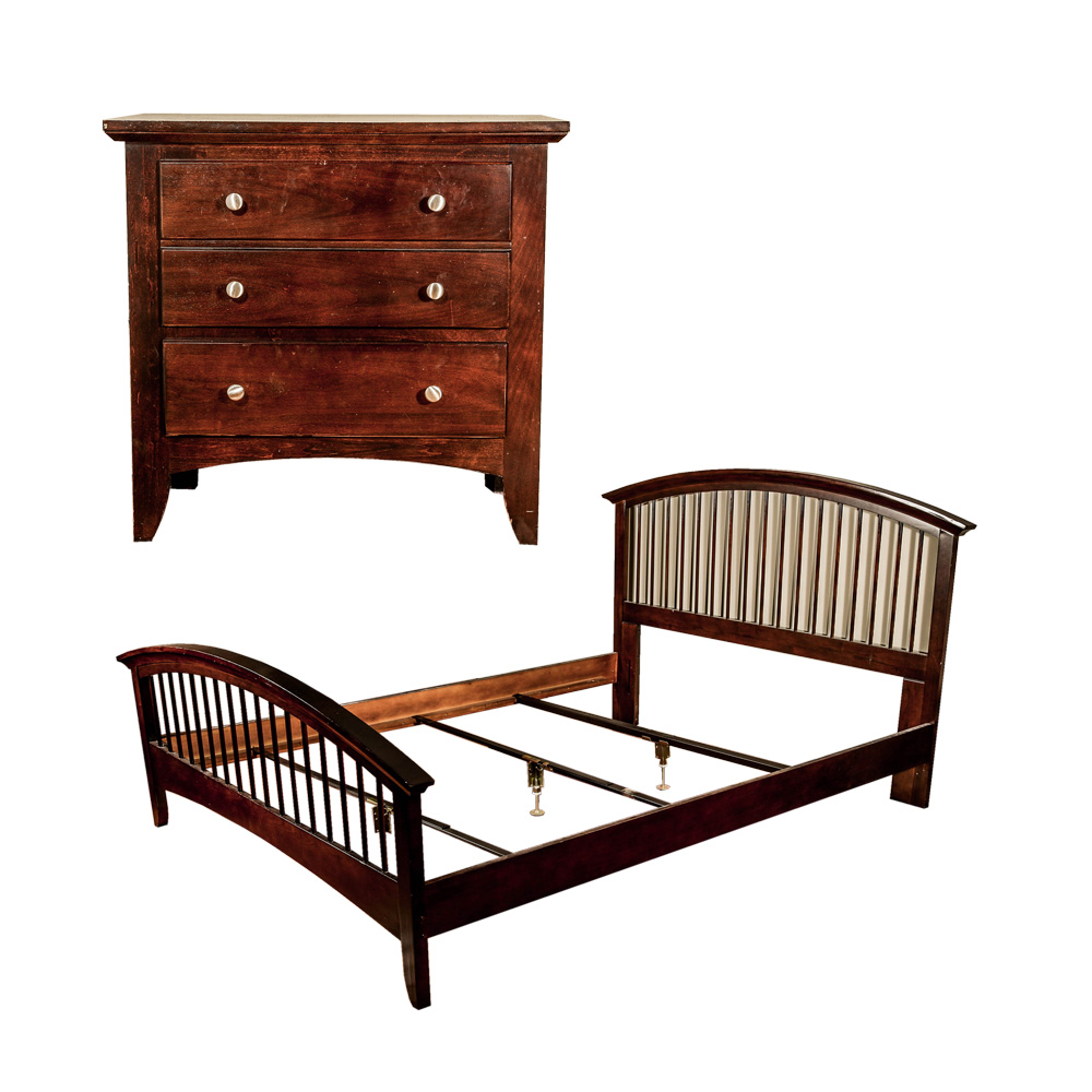 Mission Style Mahogany Bed and Side Chest