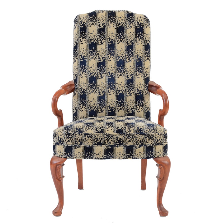 Blue and White Upholstered Armchair