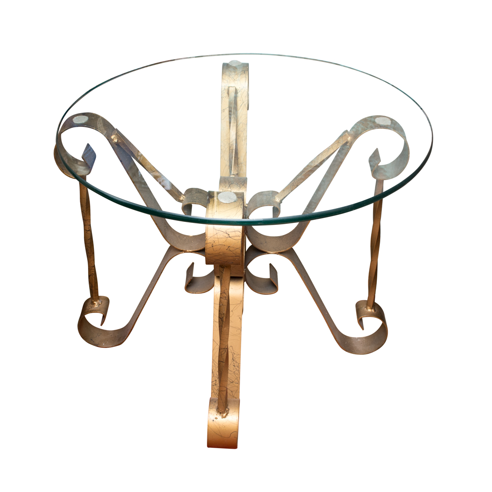 Contemporary Round Glass and Metal Side Table