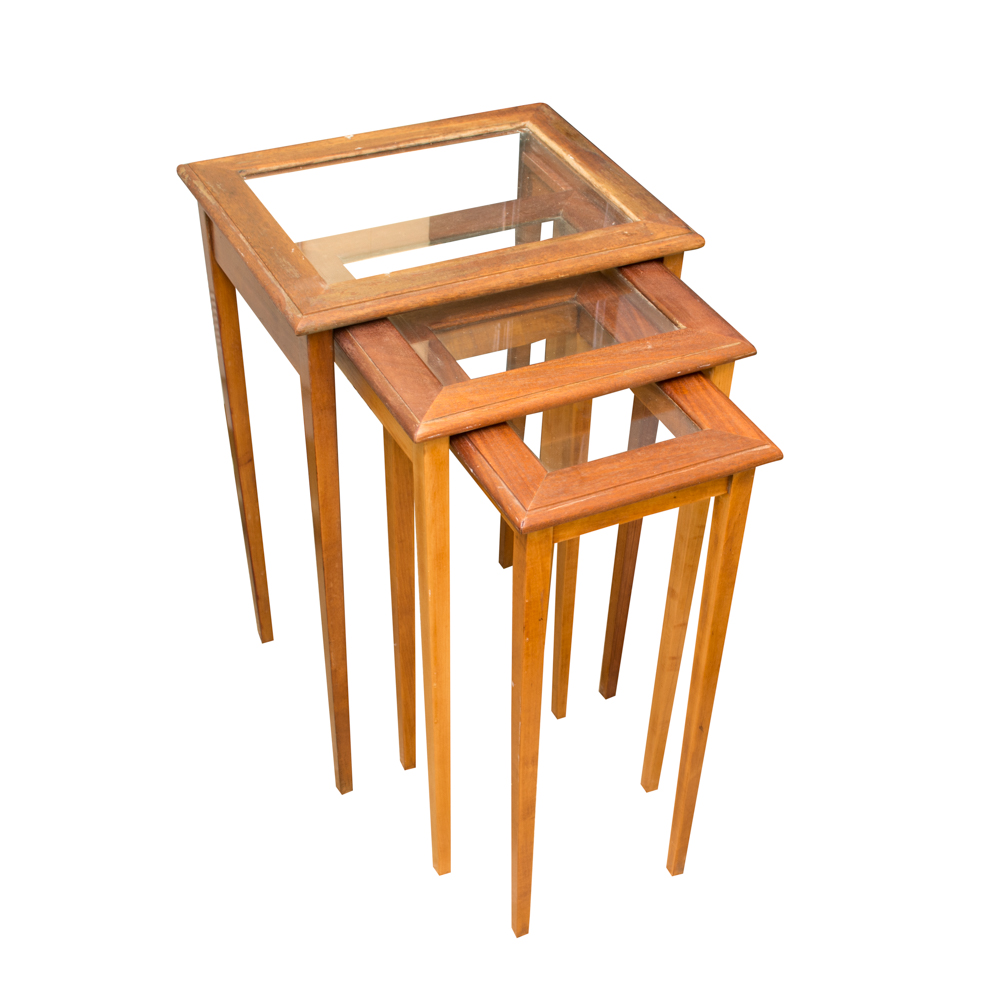 Glass Top Wooden Nesting Tables