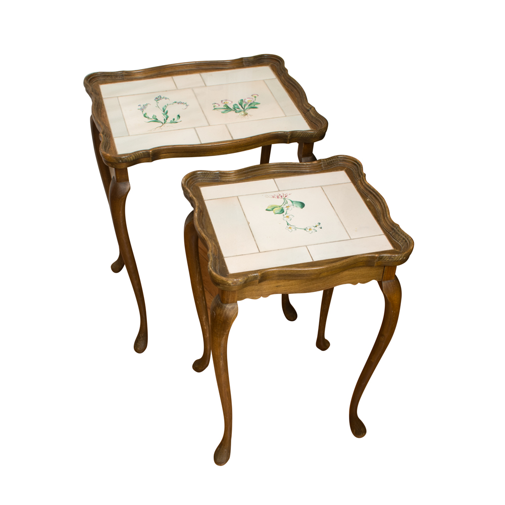 Two Vintage Nested Tables With Tile Tops