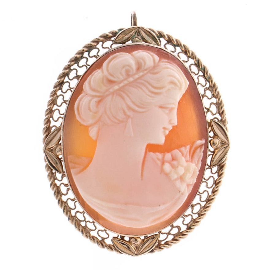 Gold Filled Shell Cameo Pendant Brooch