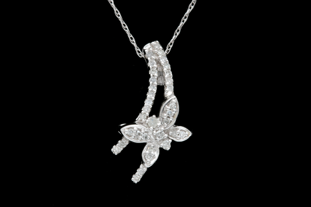 10K White Gold and Diamond Pendant with Chain