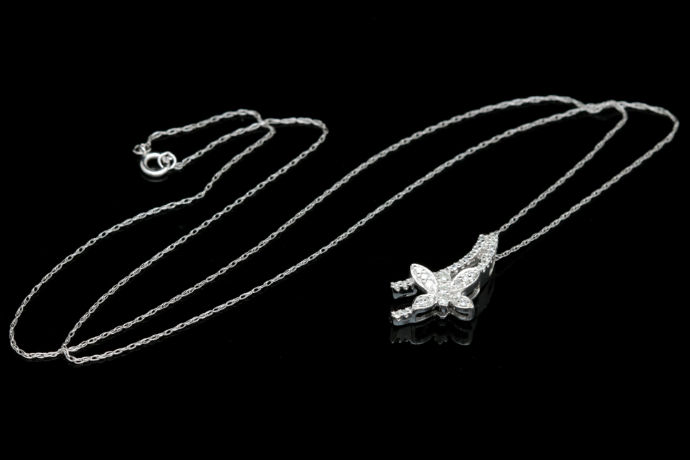 10K White Gold and Diamond Pendant with Chain