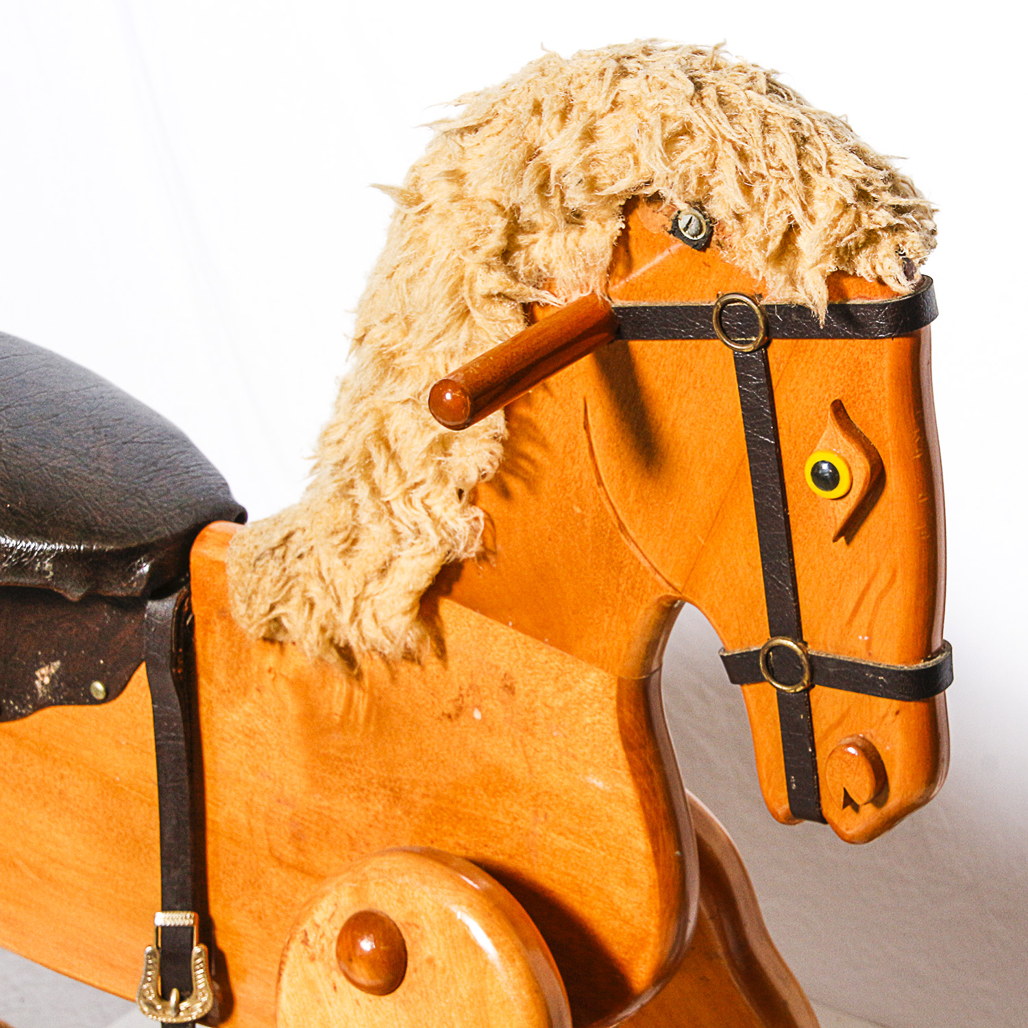 Wooden Rocking Horse with Leather Saddle