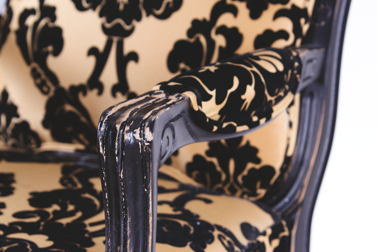 Pair of Louis XV Style Damask Upholstered Armchairs