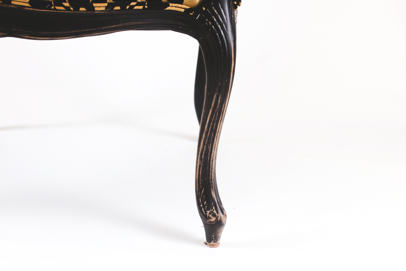 Pair of Louis XV Style Damask Upholstered Armchairs